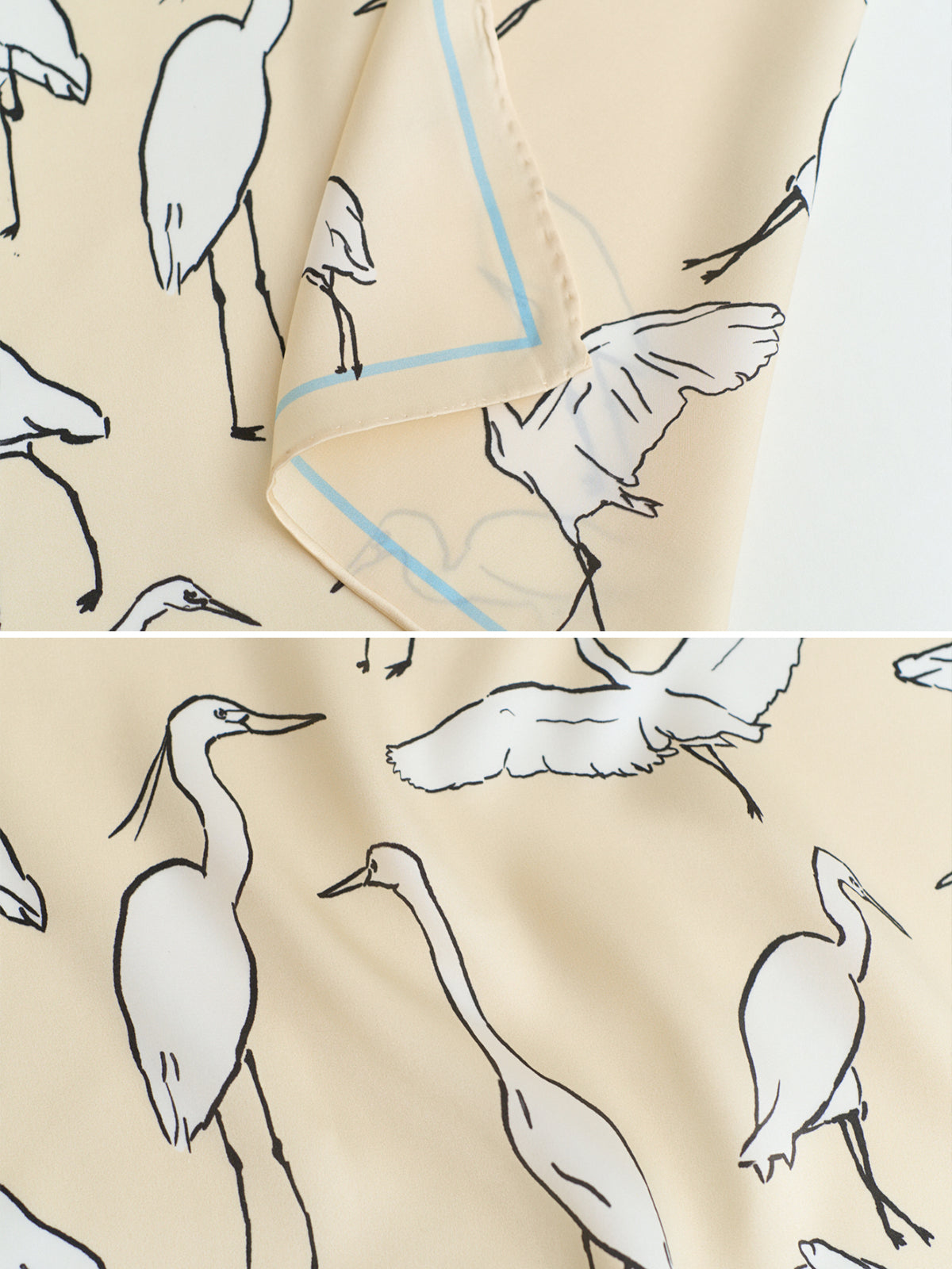 "Little Egret" Silk Pocket Square - Beige - Beige - LOST PATTERN Silk Pocket Square