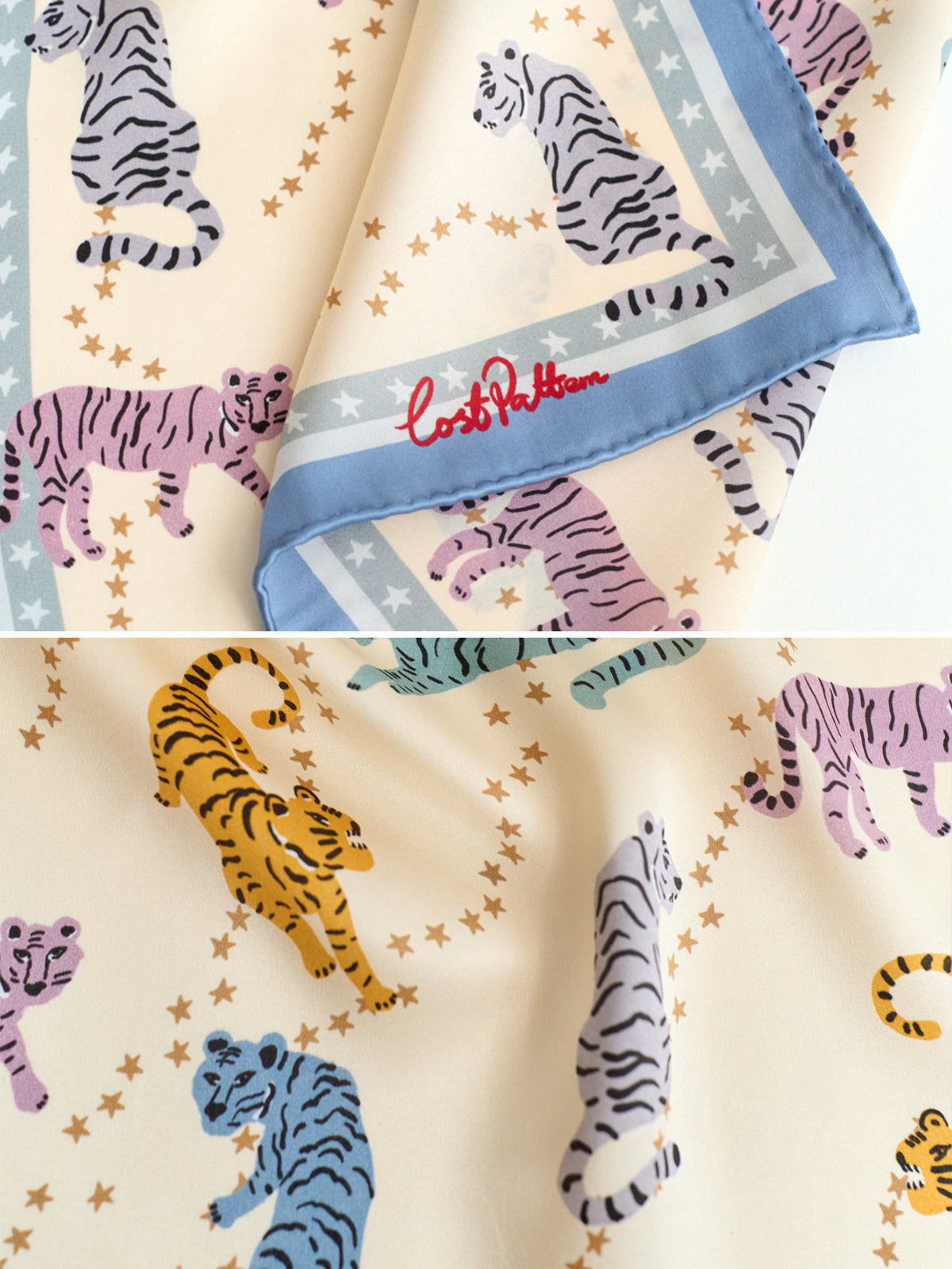 "Neon Tiger" Silk Pocket Square - Blue - LOST PATTERN Silk Pocket Square