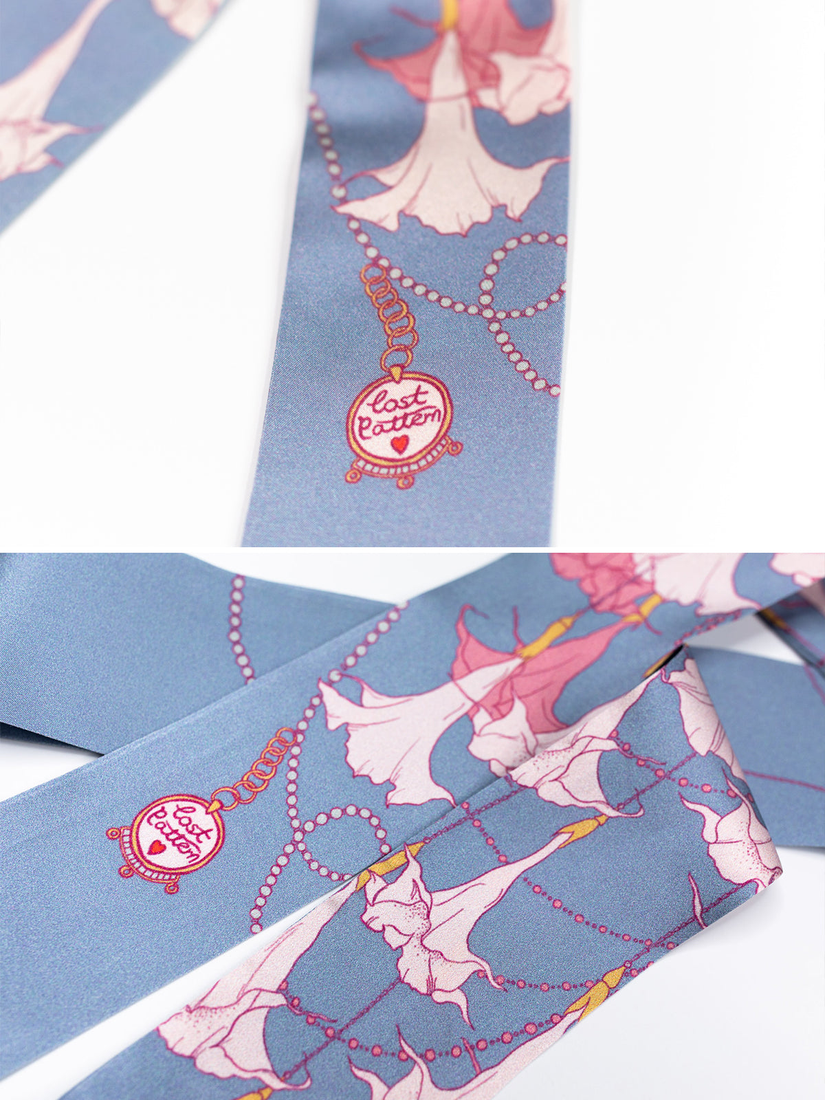 "Datura" Silk Skinny Scarf - Slate Blue - Slate Blue - LOST PATTERN Silk Skinny Scarf