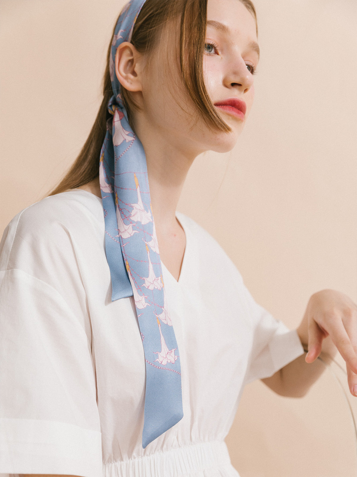 "Datura" Silk Skinny Scarf - Slate Blue - Slate Blue - LOST PATTERN Silk Skinny Scarf