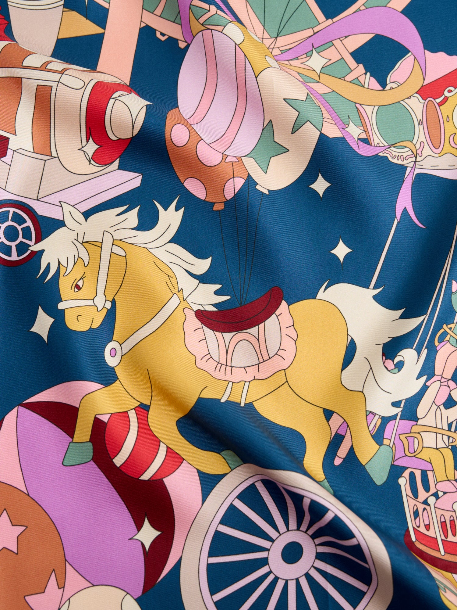"Pop Pony" Silk Twill Large Silk Scarf - Midnight Blue