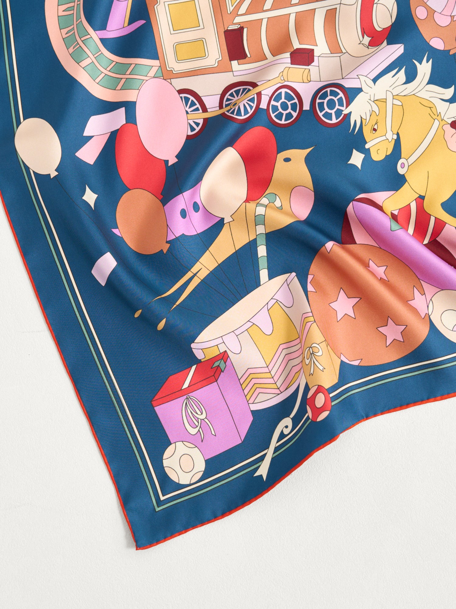 "Pop Pony" Silk Twill Large Silk Scarf - Midnight Blue