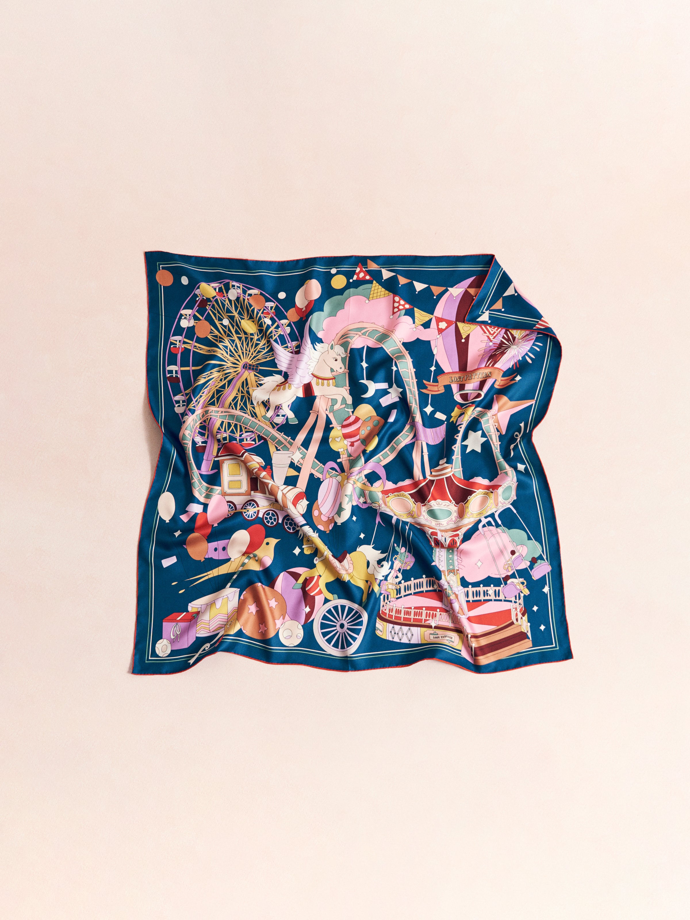 "Pop Pony" Silk Twill Large Silk Scarf - Midnight Blue