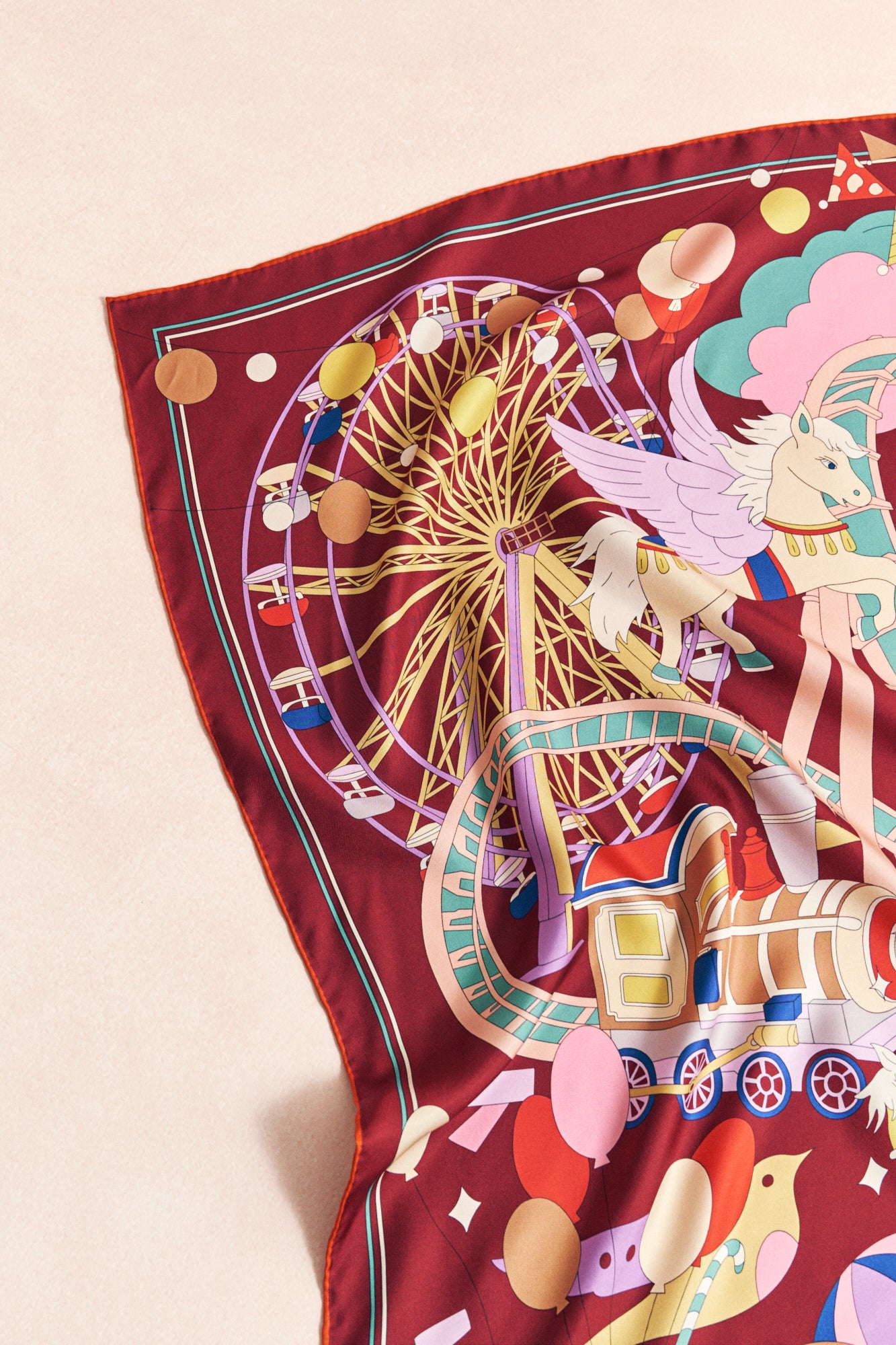 "Pop Pony" Silk Twill Large Square Scarf - Burgundy