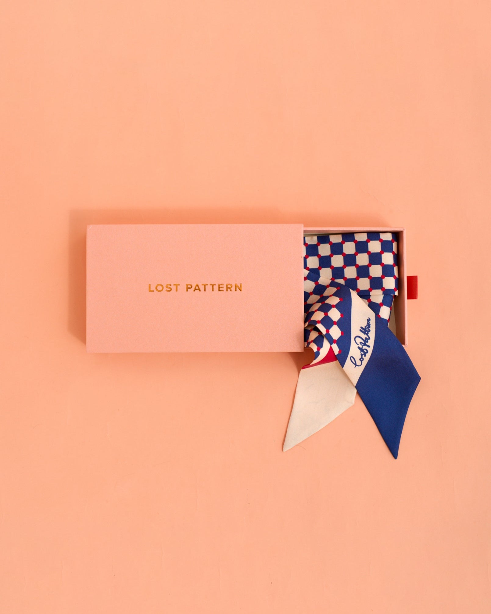 "Checkerboard" Twill Skinny Scarf - Blue - Blue - LOST PATTERN Silk Skinny Scarf
