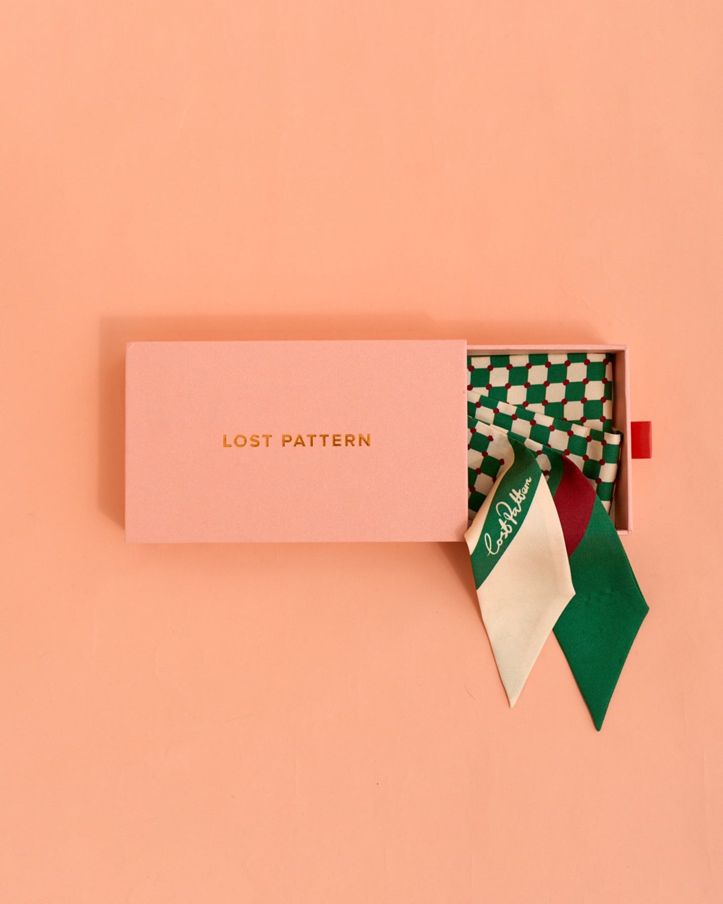 "Checkerboard" Twill Skinny Scarf - Green - Green - LOST PATTERN Silk Skinny Scarf