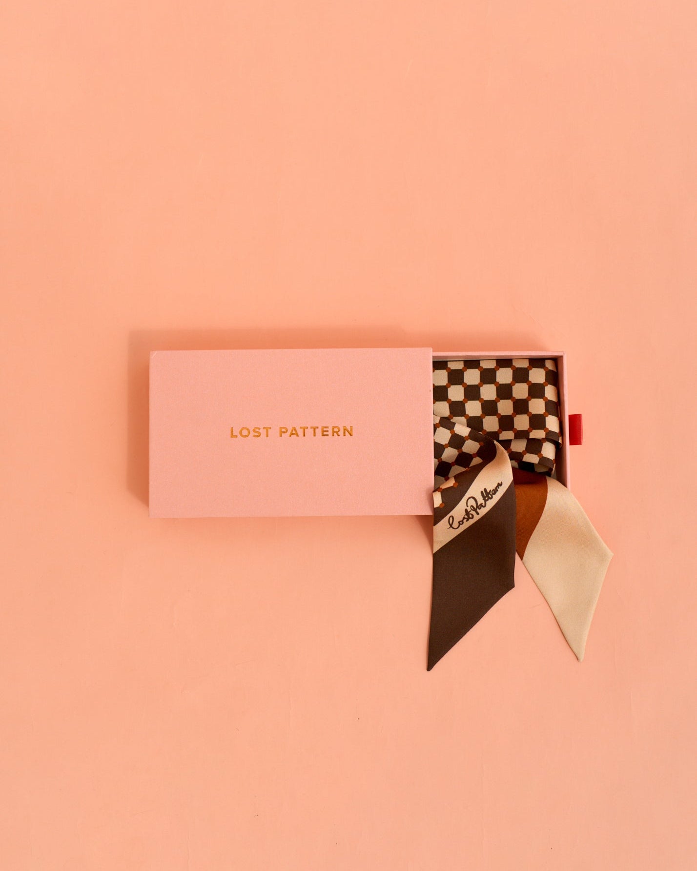 "Checkerboard" Twill Skinny Scarf - Coffee - Coffee - LOST PATTERN Silk Skinny Scarf