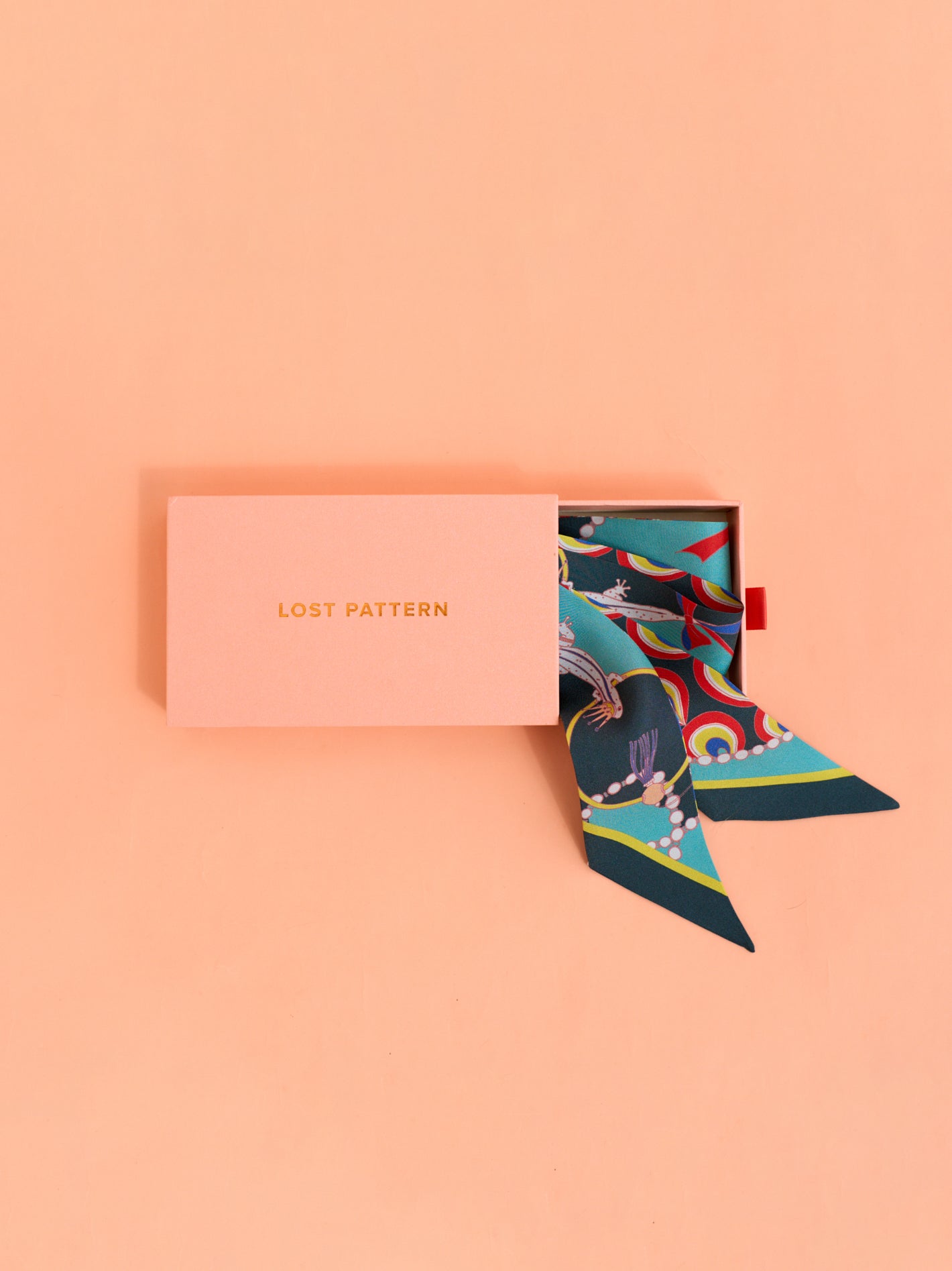 "Peacock" Silk Twill Skinny Scarf - Teal Green - LOST PATTERN Silk Skinny Scarf