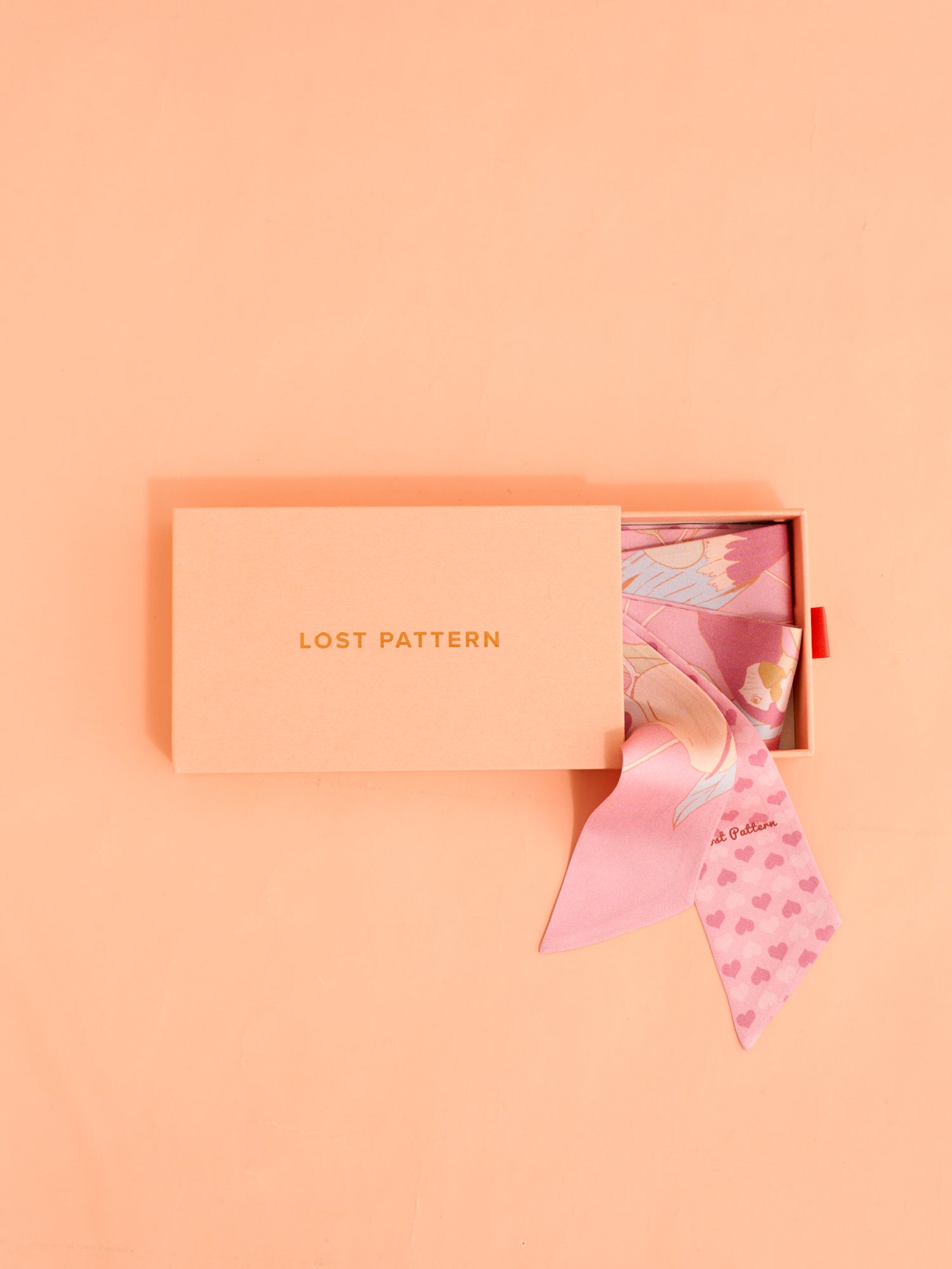 "El Amor" Silk Twill Neck Bow - Pink - Pink - LOST PATTERN Silk Skinny Scarf