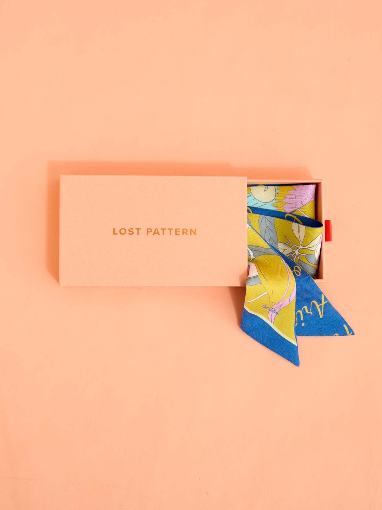 "El Amor" Silk Twill Skinny Scarf - Yellow & Blue - Yellow & Blue - LOST PATTERN Silk Skinny Scarf