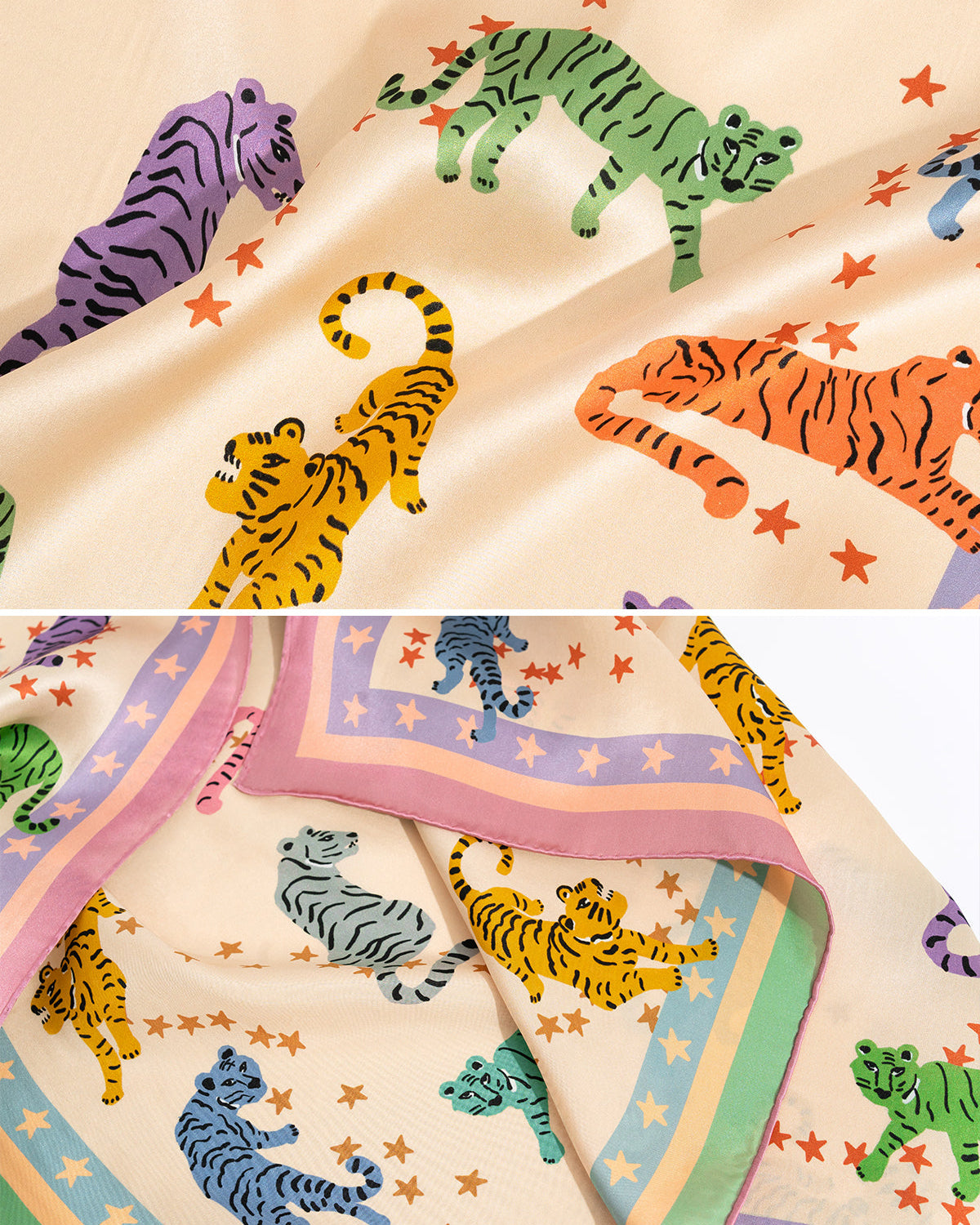 "Neon Tigers" Large Silk Scarf - LOST PATTERN Silk Square Scarf