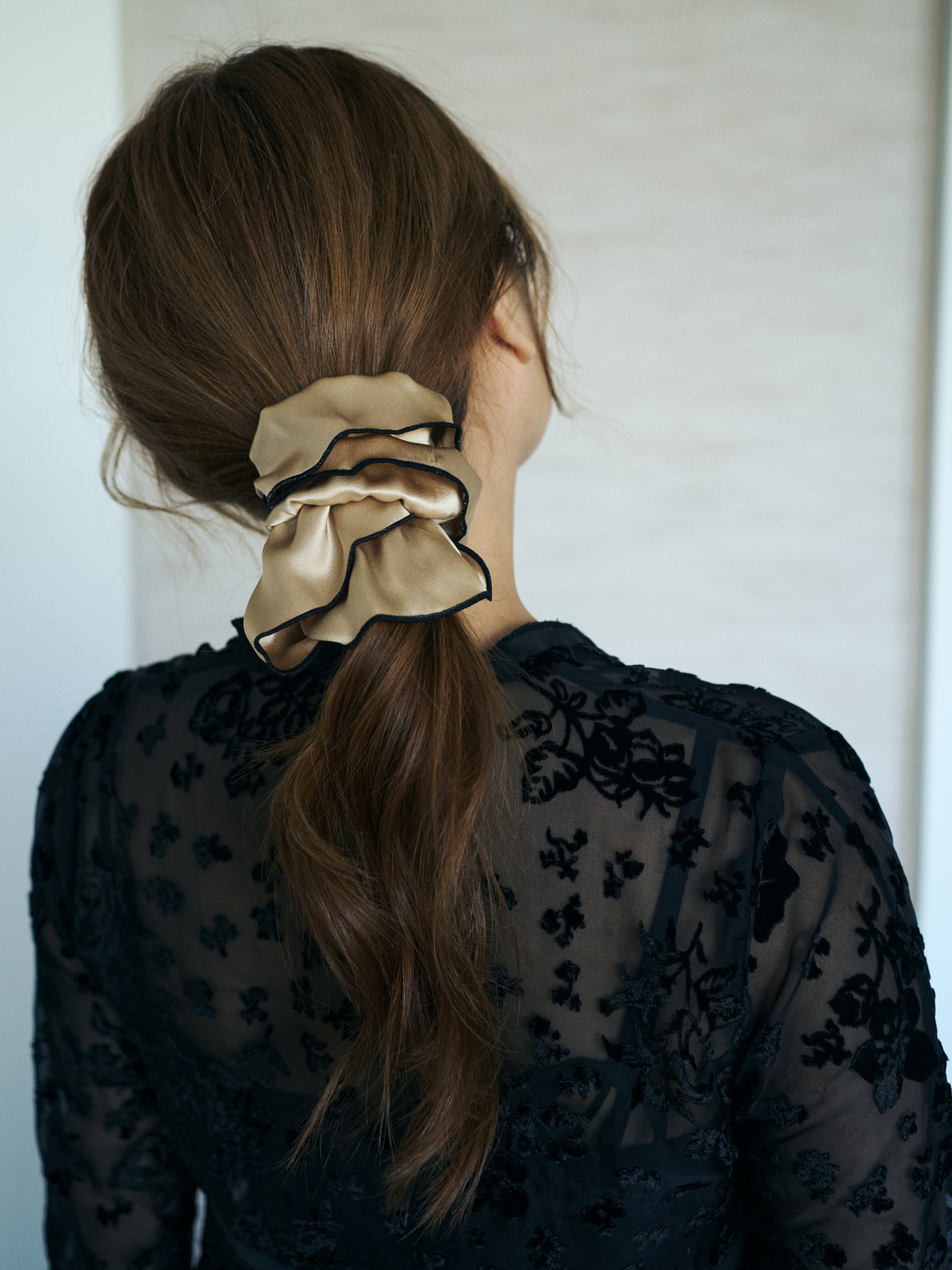 "Maxi Flower" Double-Layer Oversized Silk Scrunchie - Tan - Tan - LOST PATTERN Scrunchie
