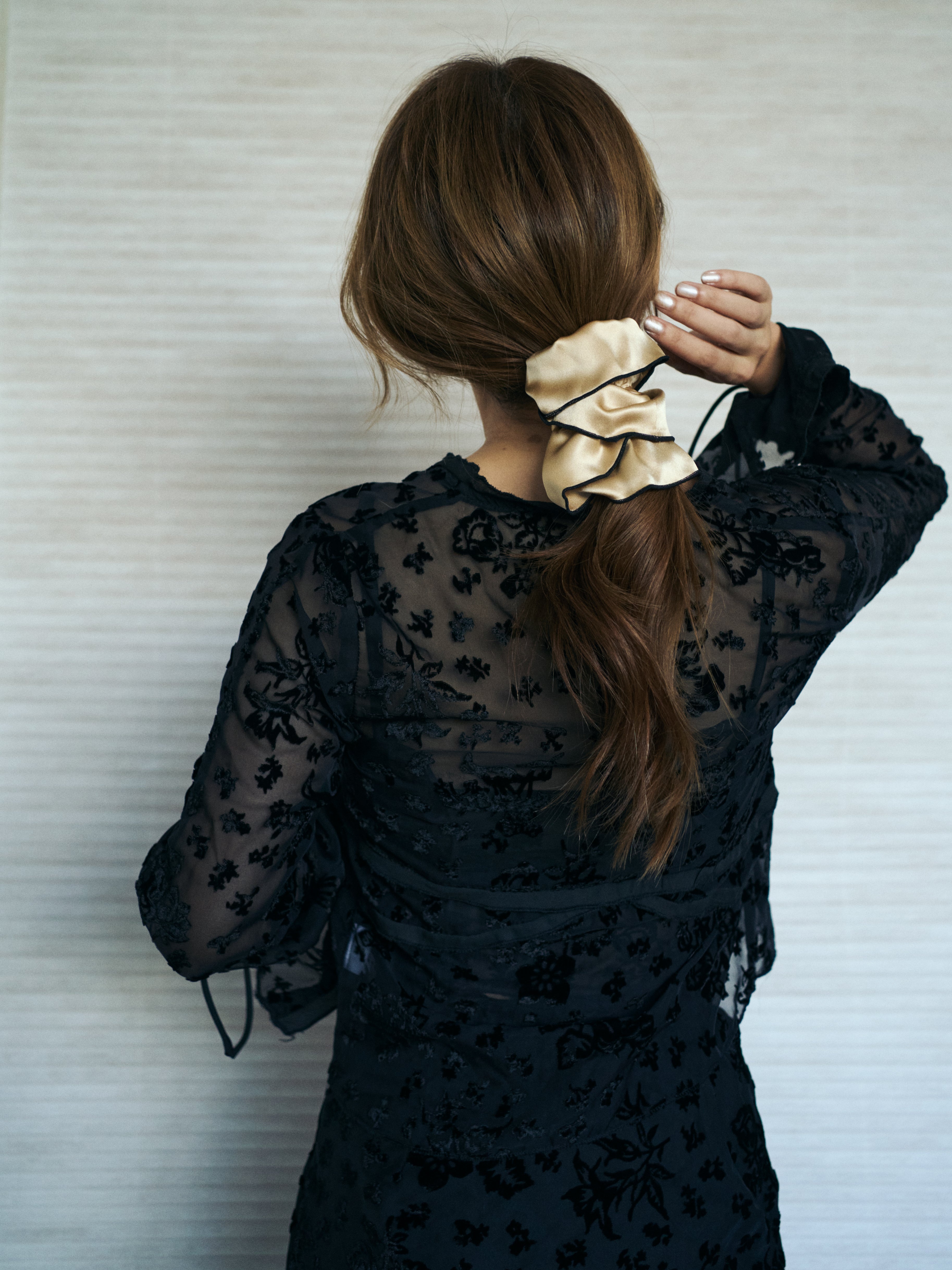 "Maxi Flower" Double-Layer Oversized Silk Scrunchie - Tan - Tan - LOST PATTERN Scrunchie