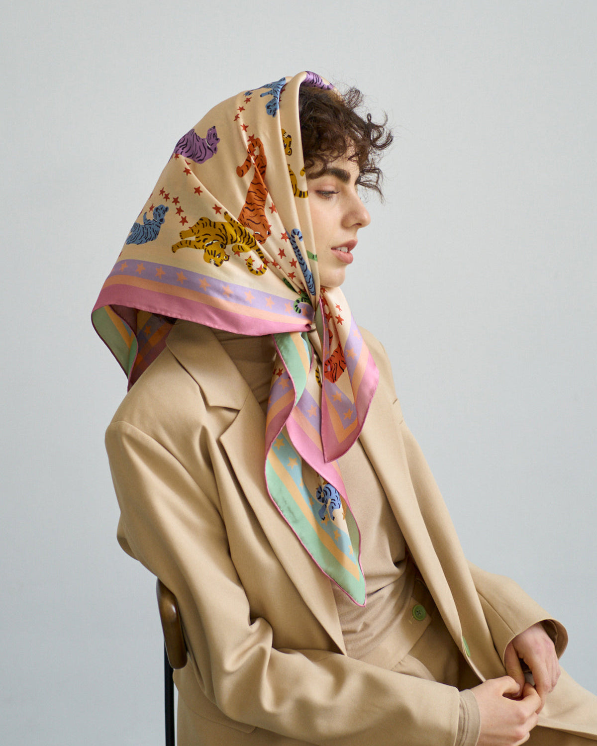 "Neon Tigers" Large Silk Scarf - LOST PATTERN Silk Square Scarf