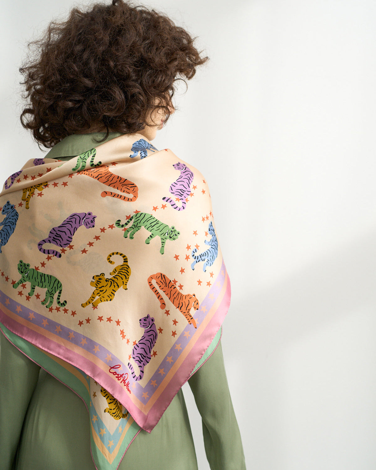 "Neon Tigers" Large Silk Scarf - LOST PATTERN Silk Square Scarf