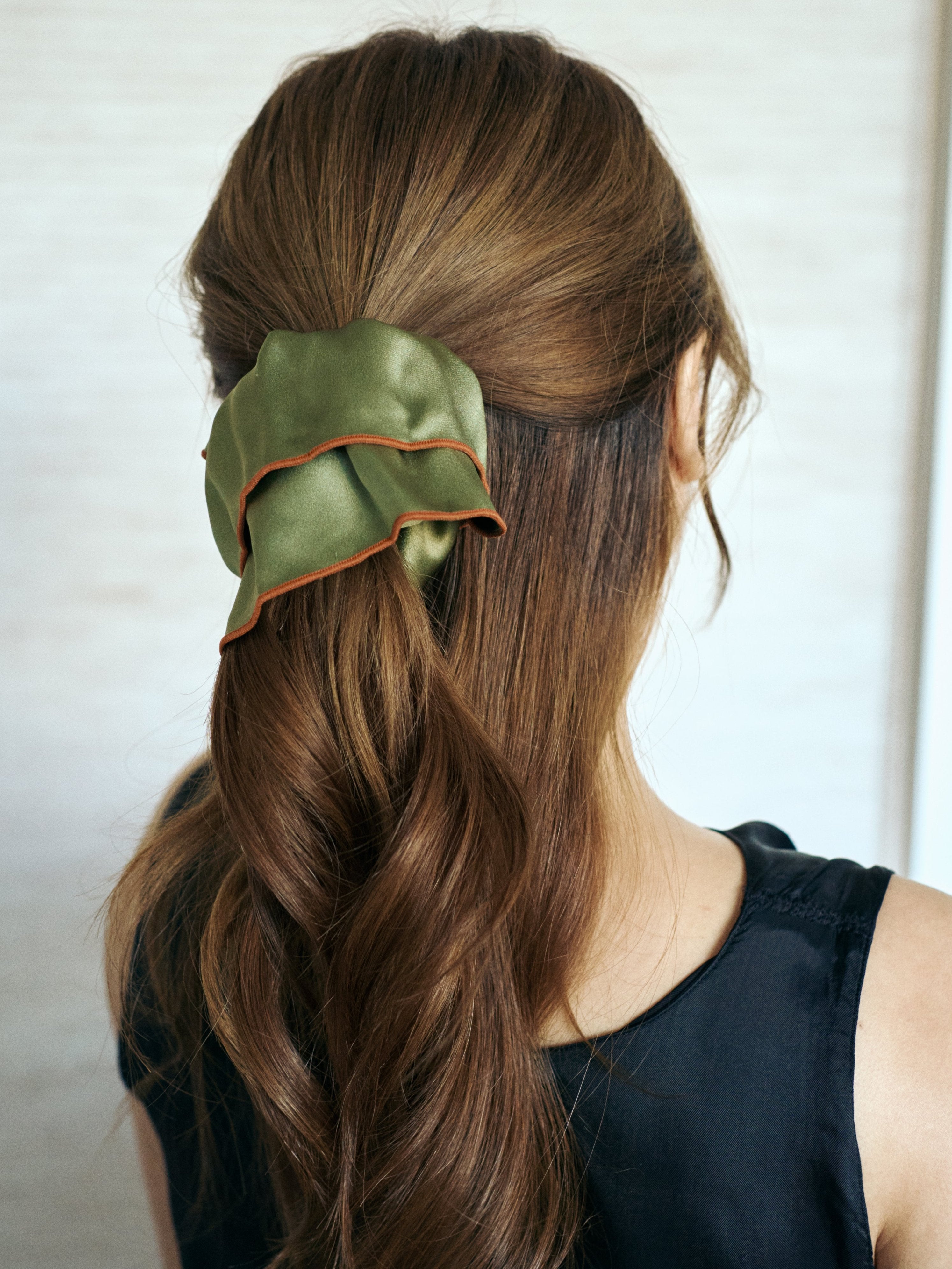 "Maxi Flower" Double-Layer Oversized Silk Scrunchie - Martini Olive - Martini Olive - LOST PATTERN Scrunchie