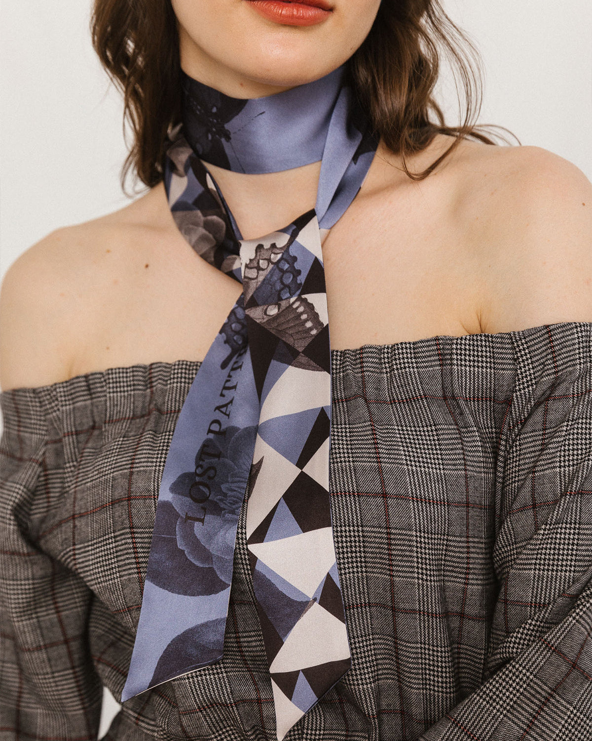 "Prism" Silk Skinny Scarf - blue - LOST PATTERN Silk Skinny Scarf