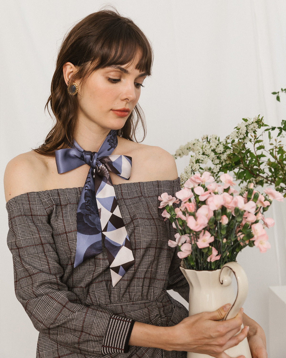 "Prism" Silk Skinny Scarf - blue - LOST PATTERN Silk Skinny Scarf