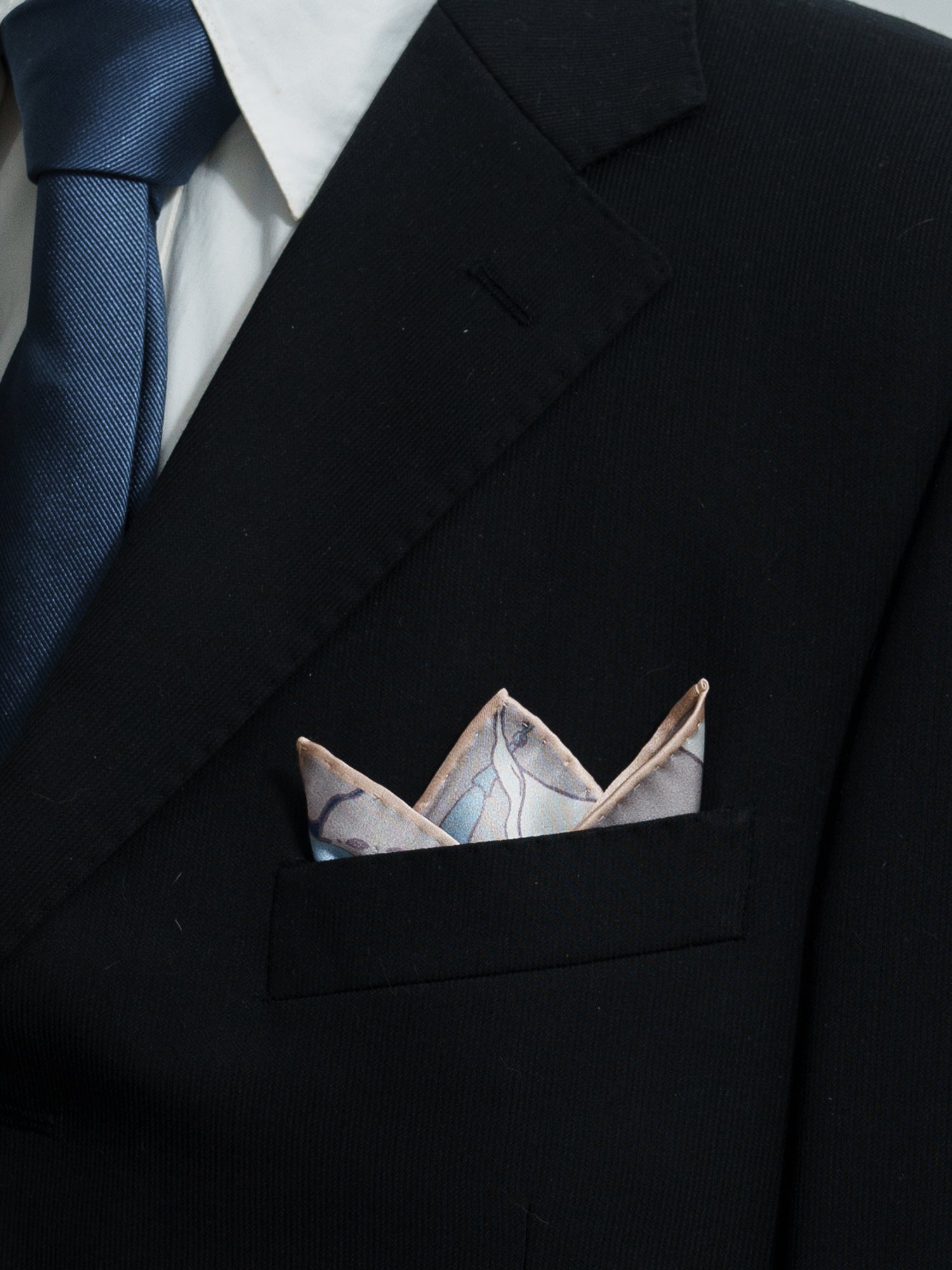 "Datura" Silk Pocket Square - Silver Grey - Silver Grey - LOST PATTERN Silk Pocket Square