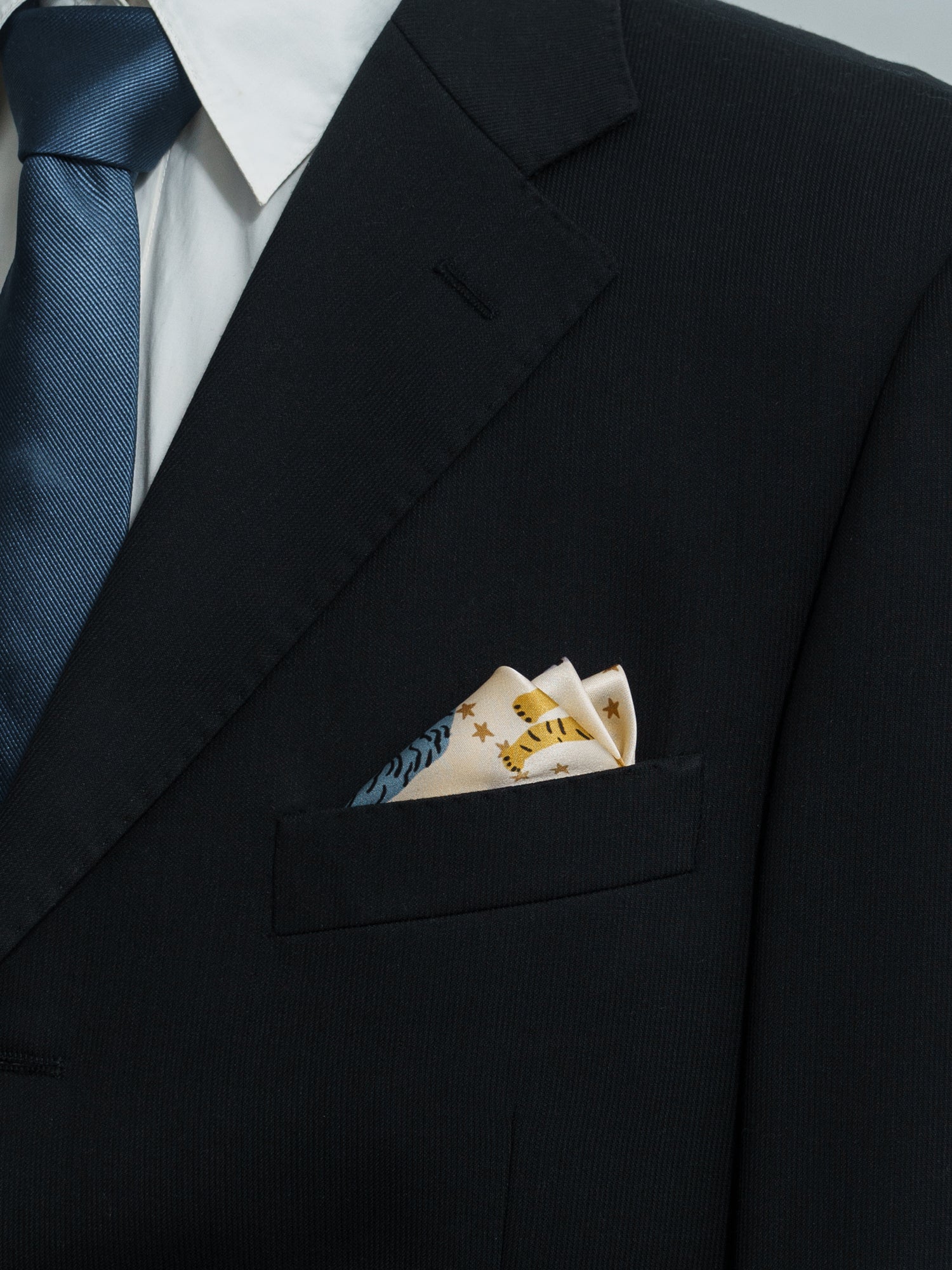"Neon Tiger" Silk Pocket Square - Blue - LOST PATTERN Silk Pocket Square