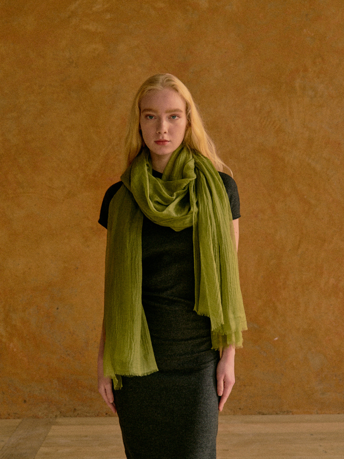 "Featherlight" Oversized Cashmere Scarf - Olive Green - Olive Green - LOST PATTERN Cashmere