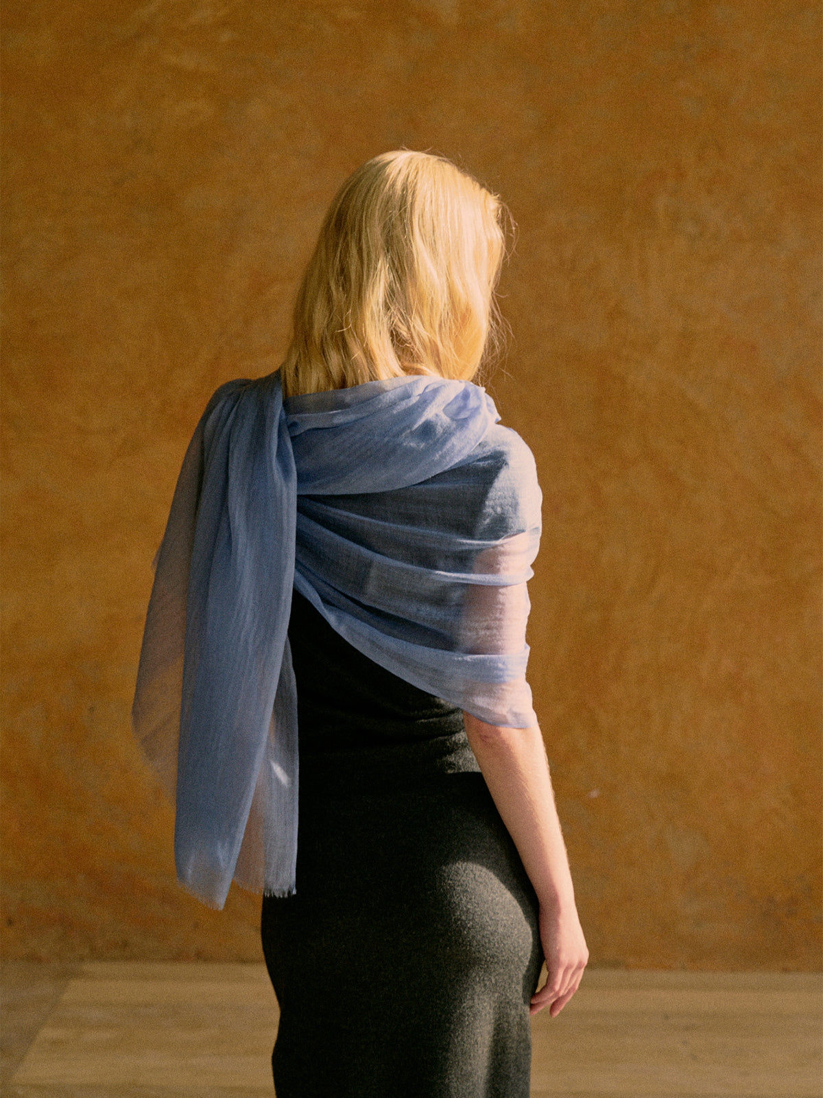 "Featherlight" Oversized Cashmere Scarf - Blue - Blue - LOST PATTERN Cashmere