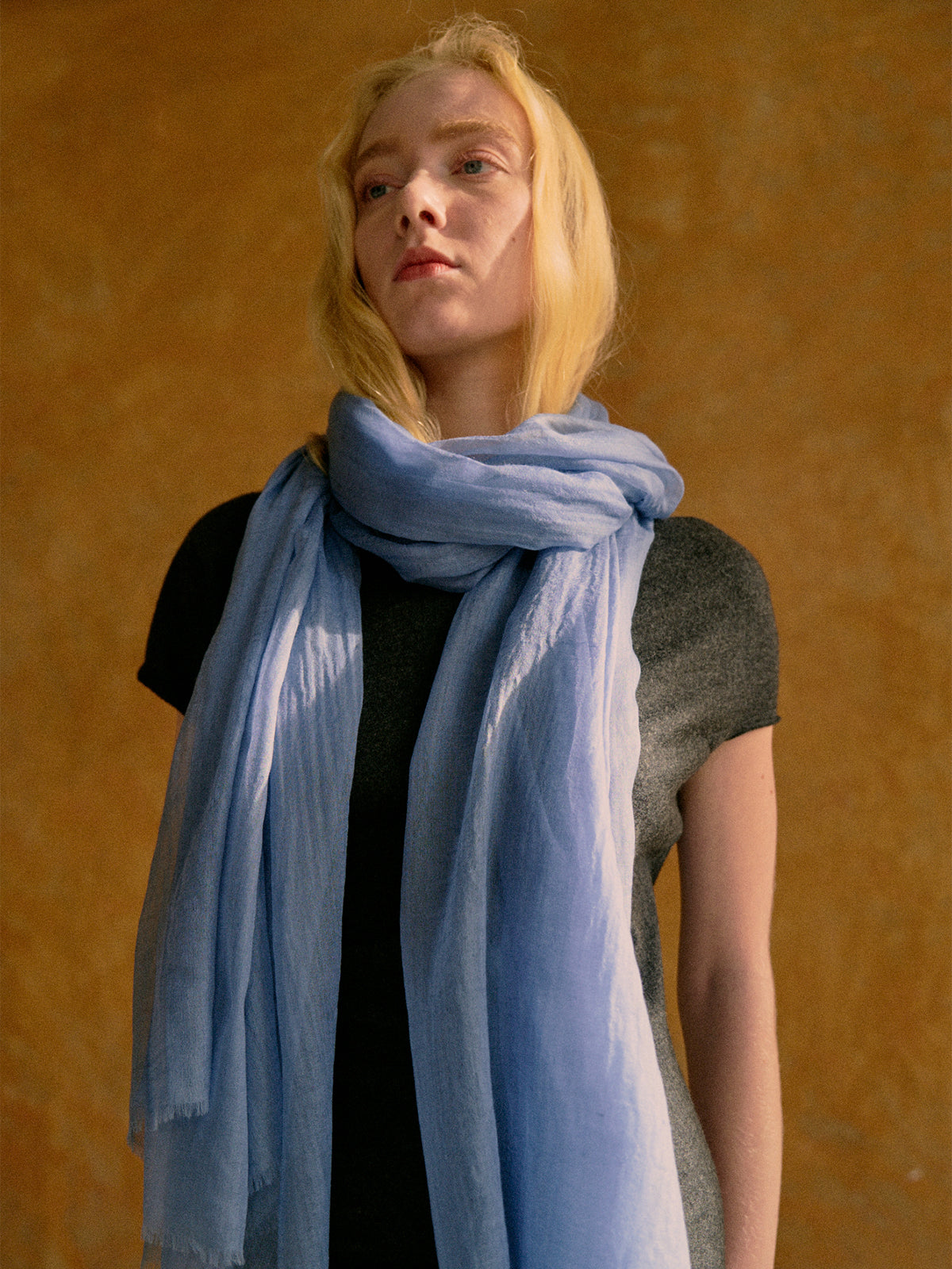 "Featherlight" Oversized Cashmere Scarf - Blue - Blue - LOST PATTERN Cashmere