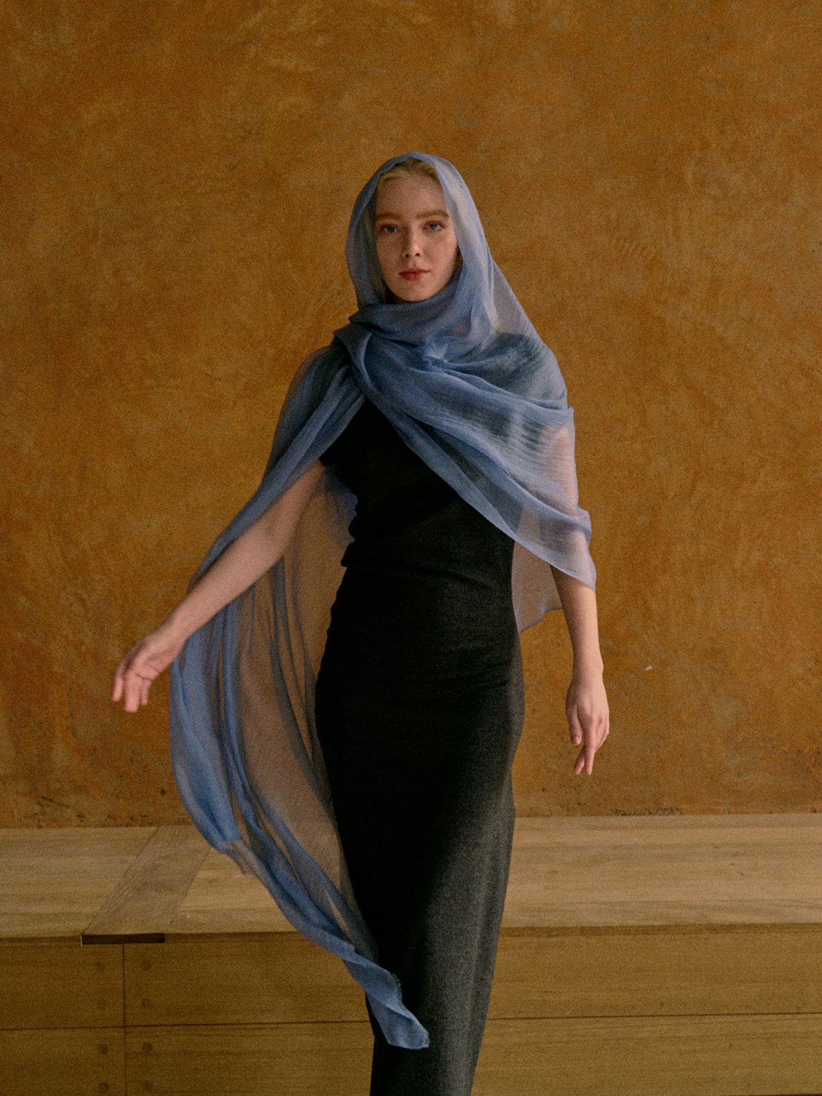 "Featherlight" Oversized Cashmere Scarf - Blue - Blue - LOST PATTERN Cashmere