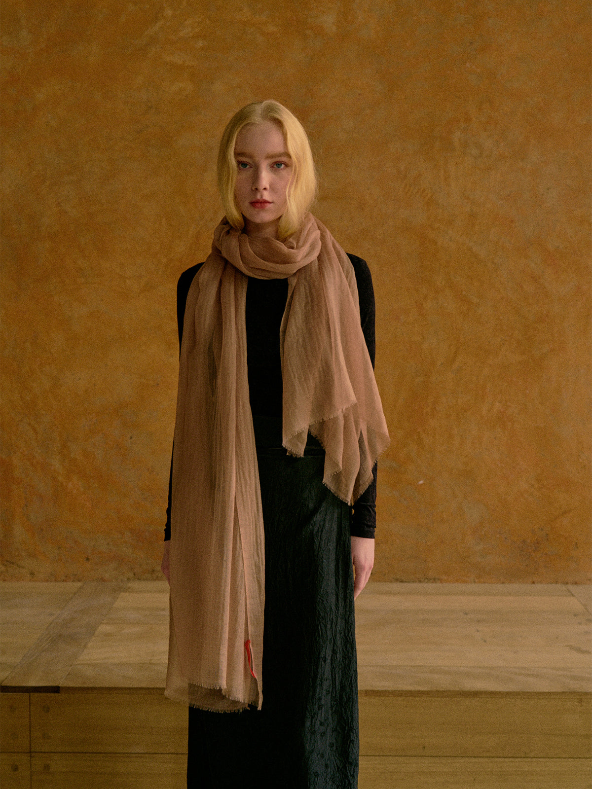 "Featherlight" Oversized Cashmere Scarf - Light Tan - Light Tan - LOST PATTERN Cashmere
