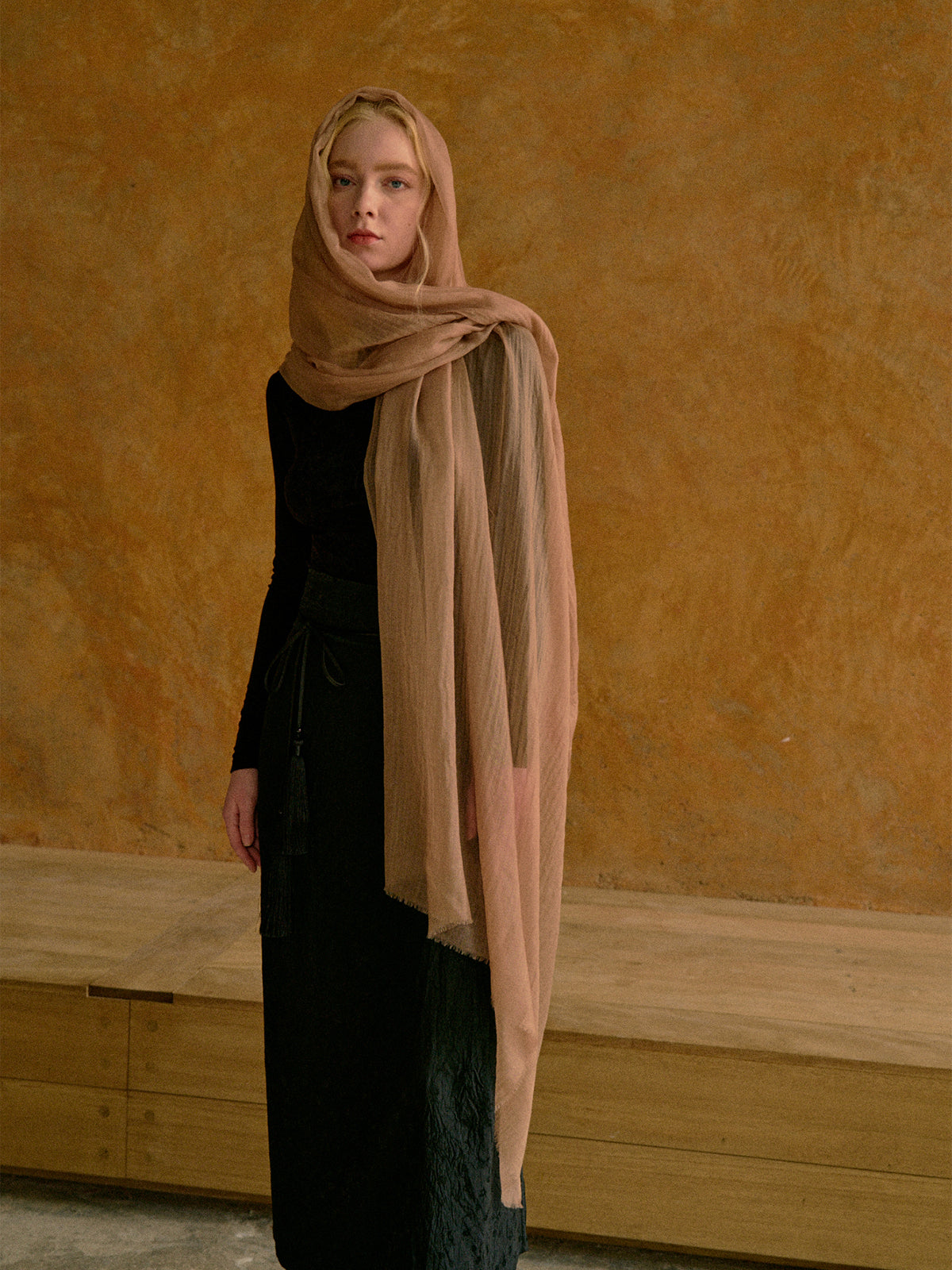 "Featherlight" Oversized Cashmere Scarf - Light Tan - Light Tan - LOST PATTERN Cashmere