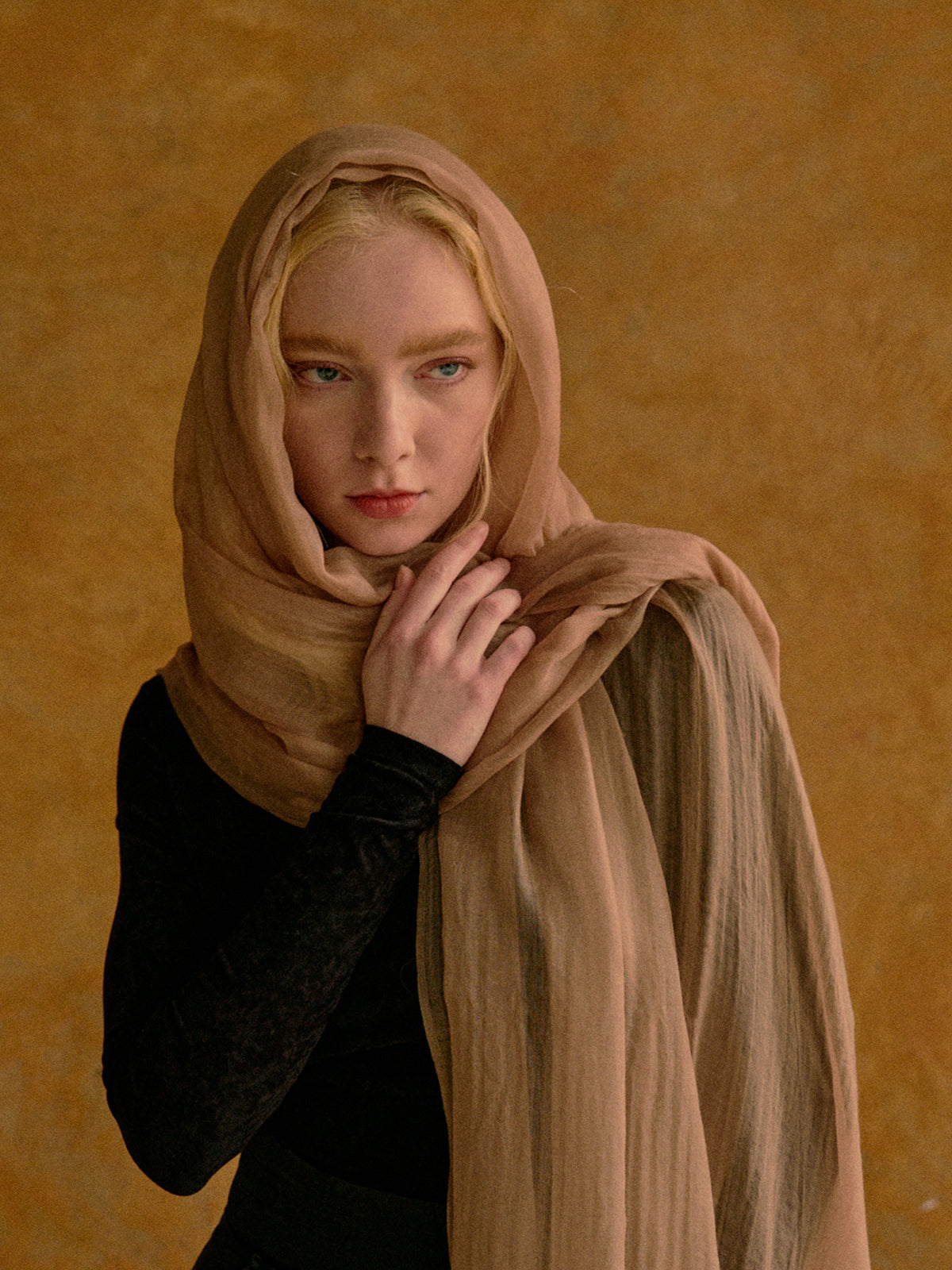 "Featherlight" Oversized Cashmere Scarf - Light Tan - Light Tan - LOST PATTERN Cashmere