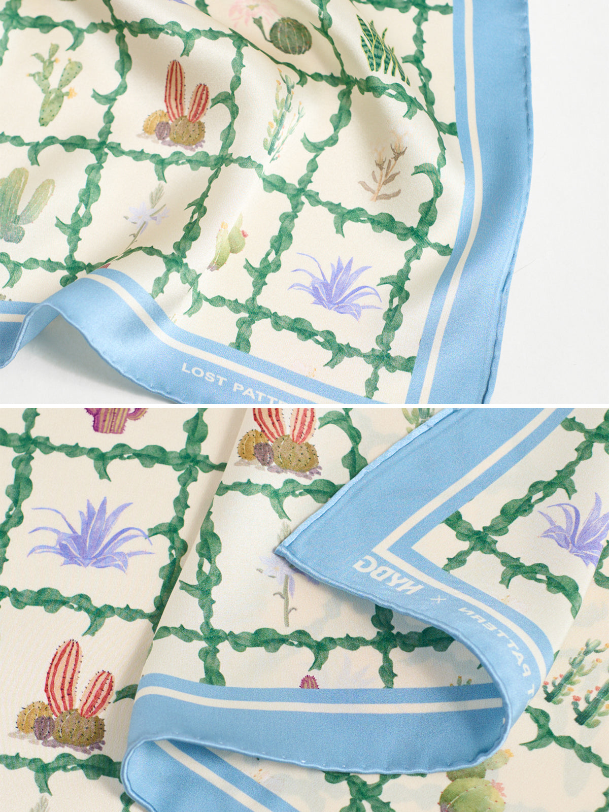 Lost Pattern x NYBG "Oasis Charms" Large Silk Scarf - Blue