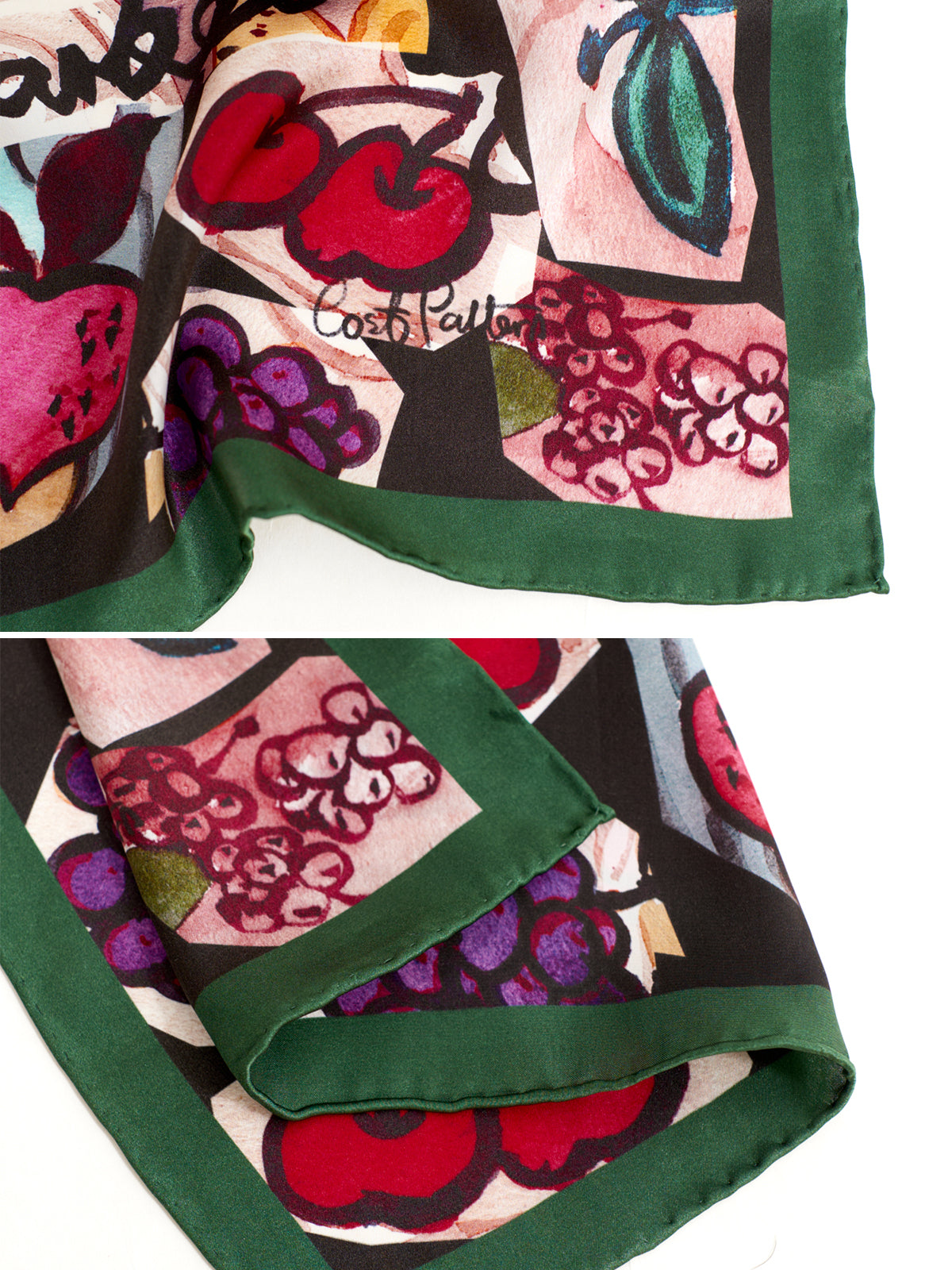 "Lost Cherries" Silk Pocket Square - Deep Green - LOST PATTERN Silk Pocket Square