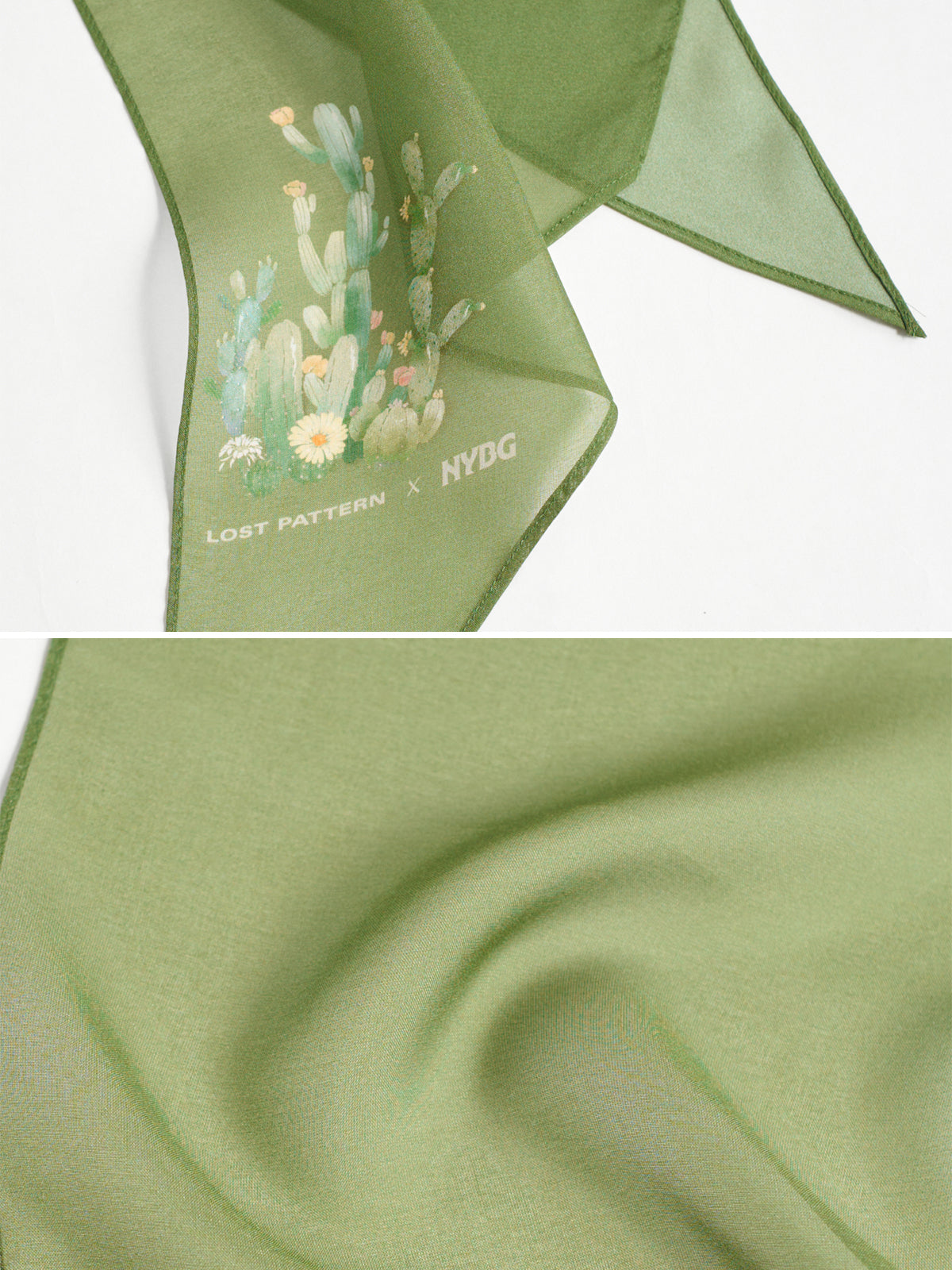 Lost Pattern x NYBG "Oasis Charms" Silk Chiffon Neck Scarf - Green