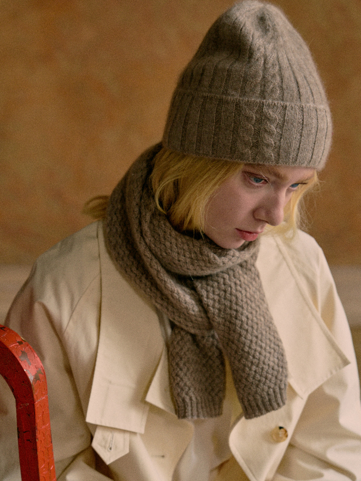 "Warmth Whisper" Cashmere Scarf & Beanie Hat Gift Set - Steel Grey - Steel Grey - LOST PATTERN Cashmere
