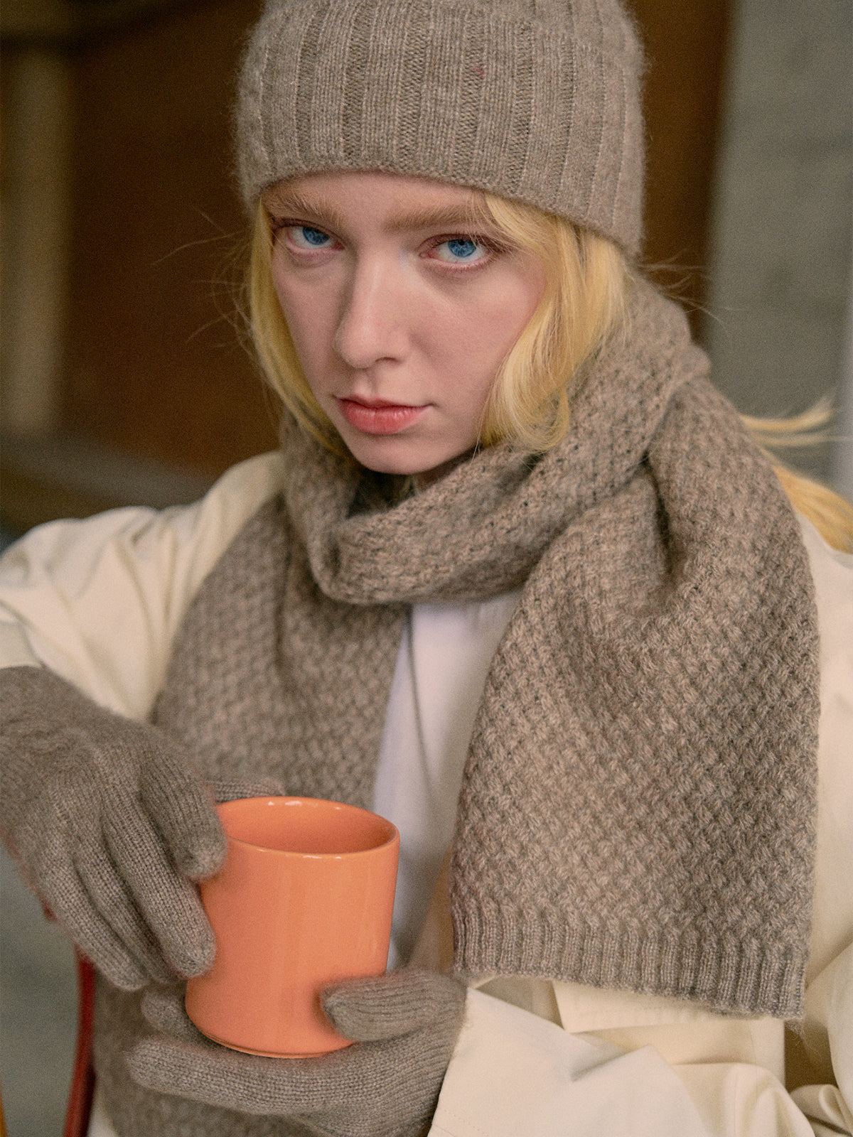"Warmth Whisper" Cashmere Scarf & Beanie Hat Gift Set - Steel Grey - Steel Grey - LOST PATTERN Cashmere