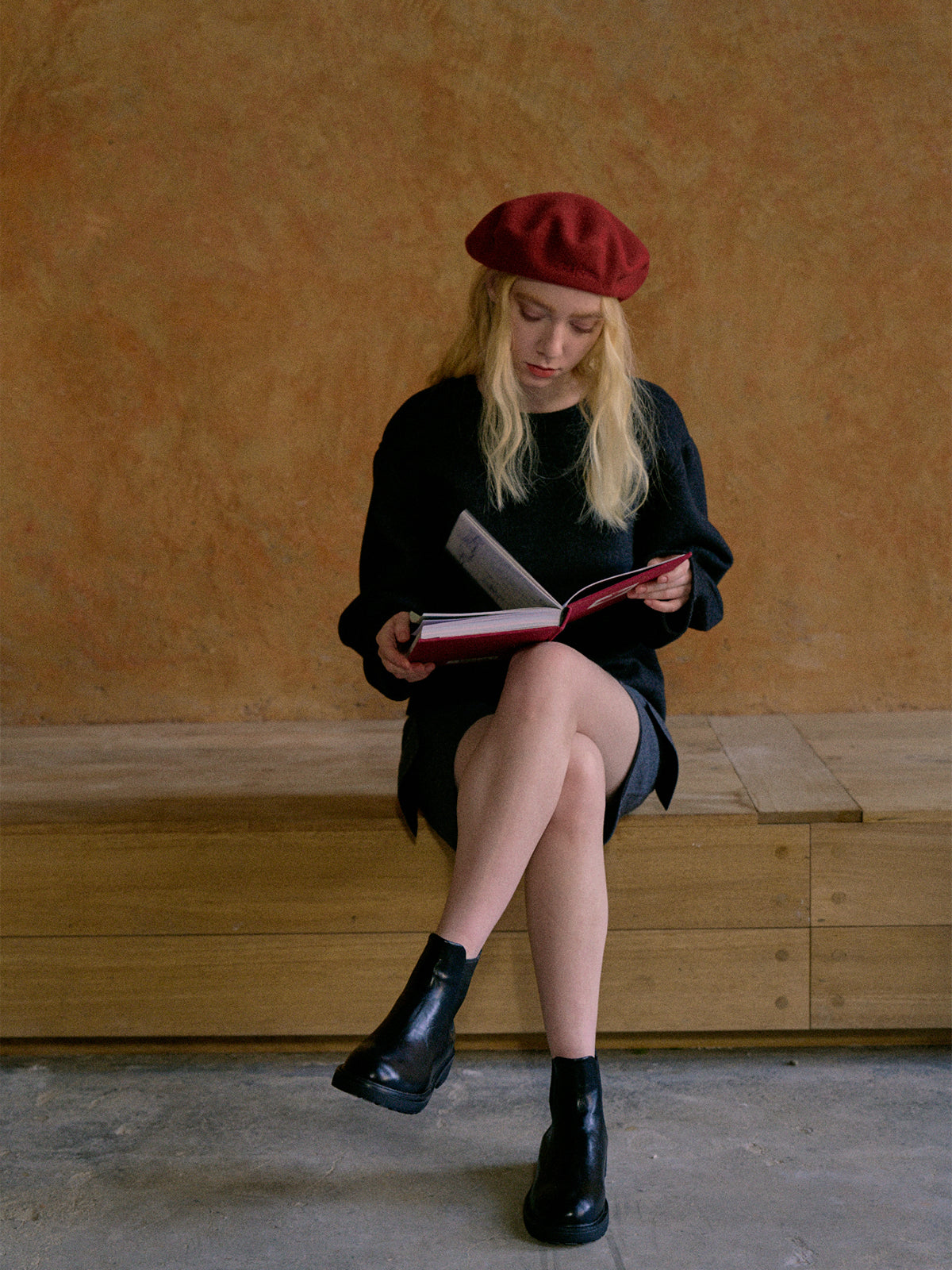 "Bon Chic" Wool Beret- Bordeaux Red - Bordeaux Red - LOST PATTERN Cashmere