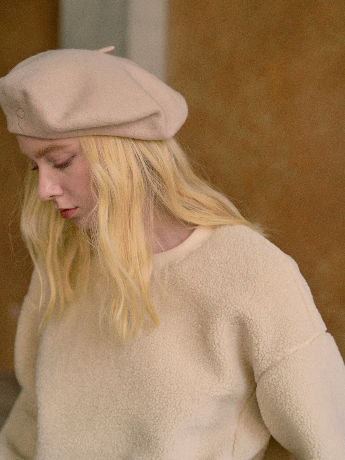 "Bon Chic" Wool Beret - Beige - Beige - LOST PATTERN Cashmere