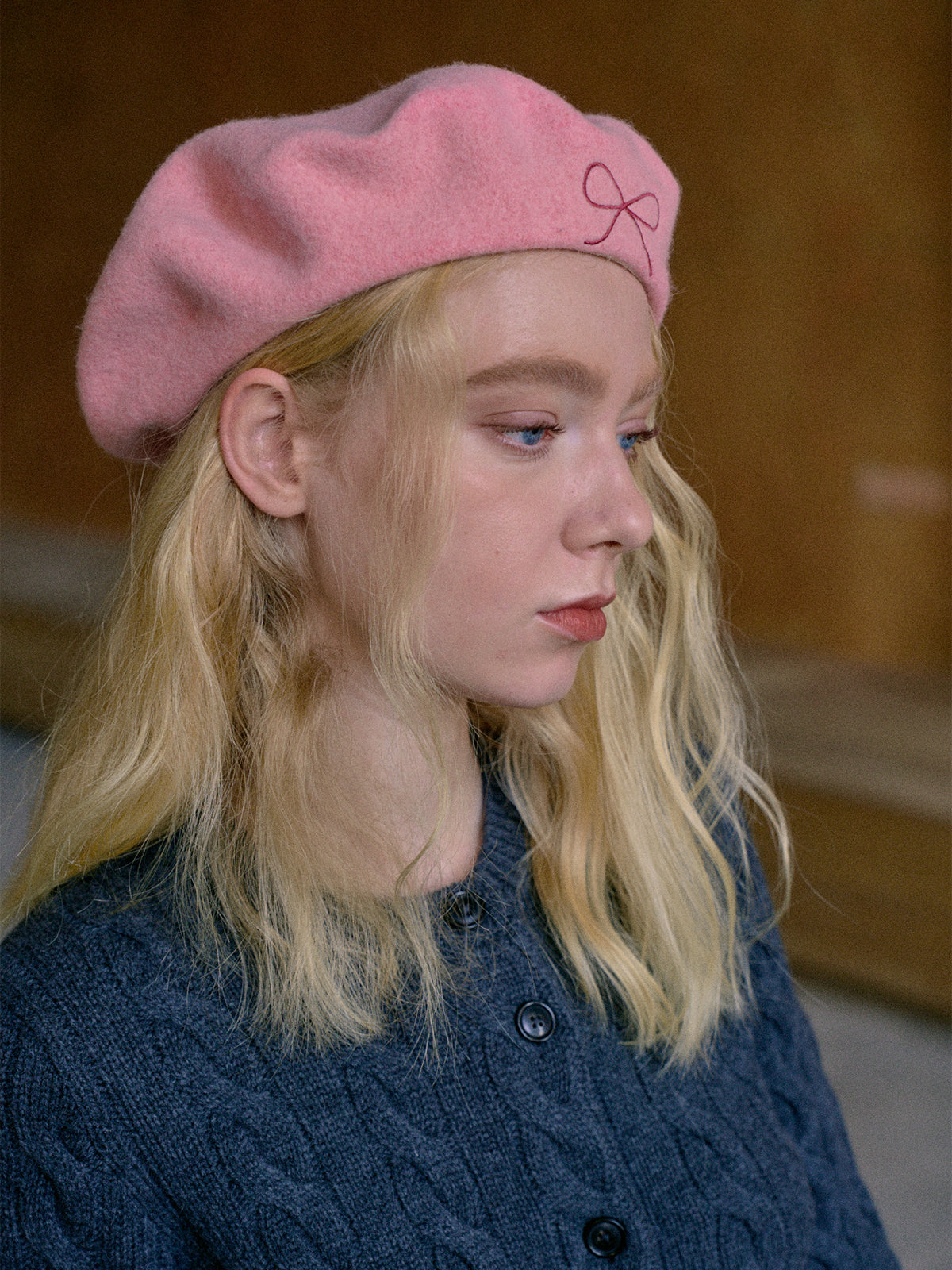 "Bon Chic" Wool Beret- Pink - Pink - LOST PATTERN Cashmere