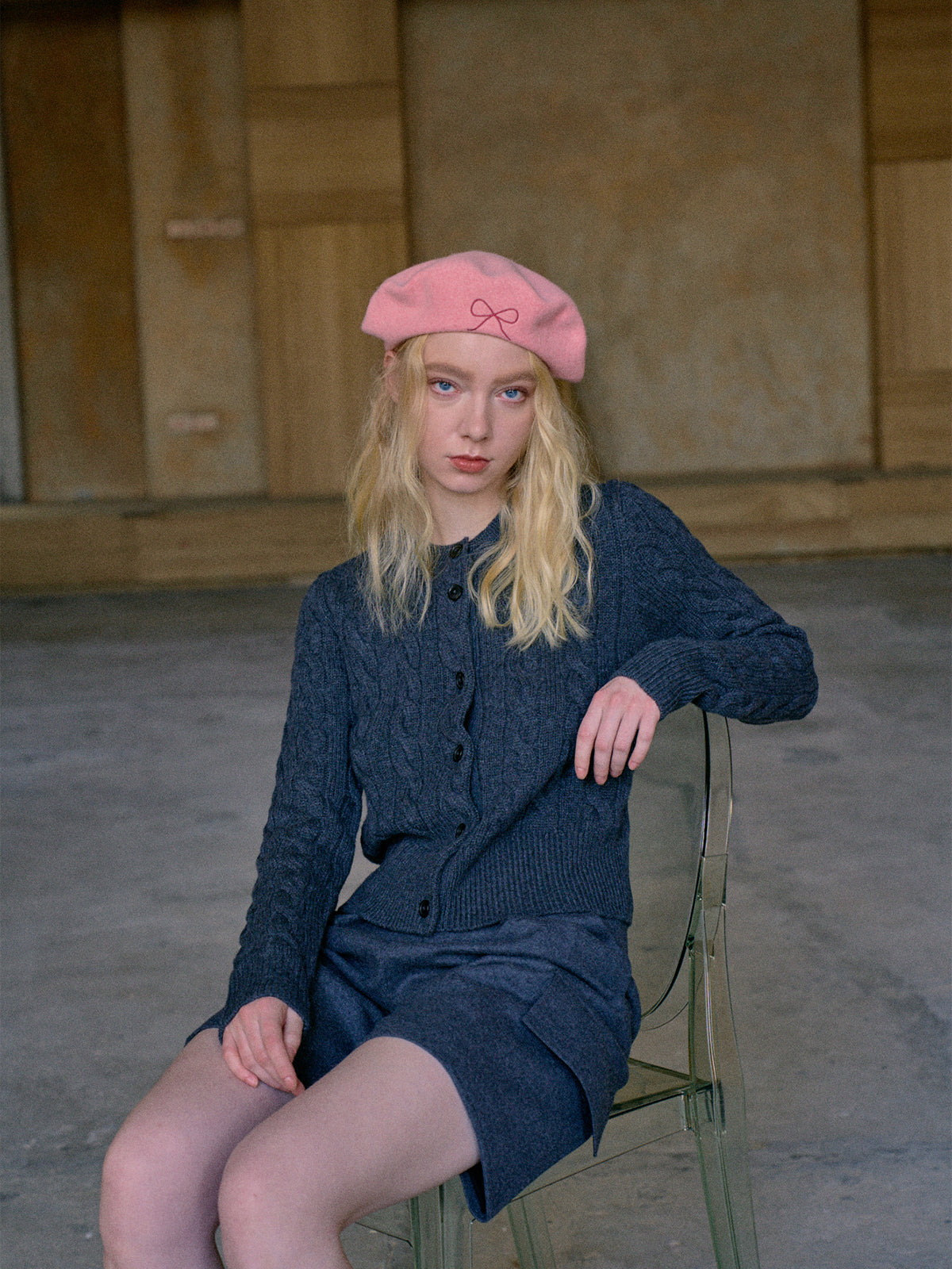 "Bon Chic" Wool Beret- Pink - Pink - LOST PATTERN Cashmere