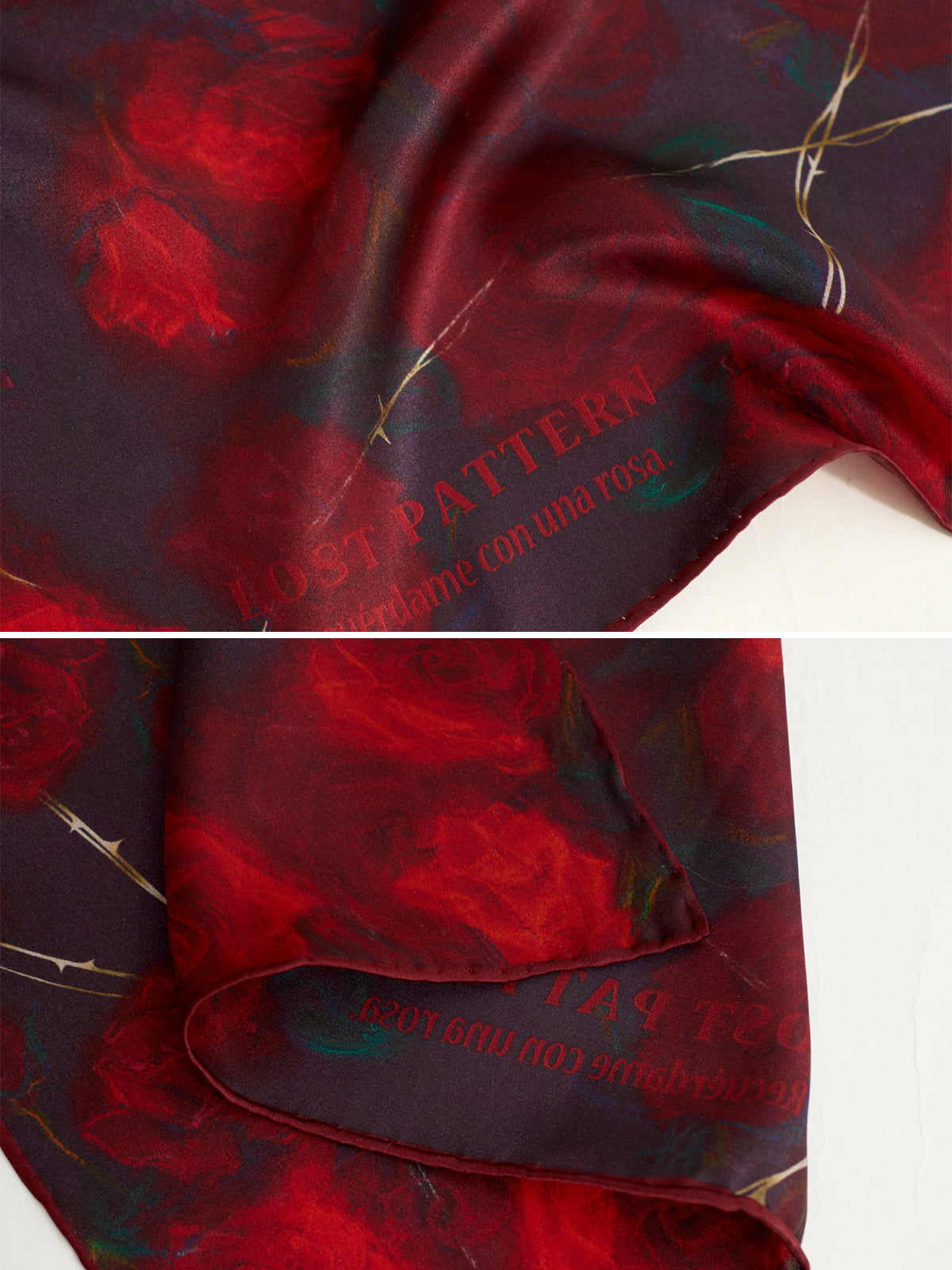 "La Rosa" Silk Pocket Square - Black and Red - LOST PATTERN Silk Pocket Square
