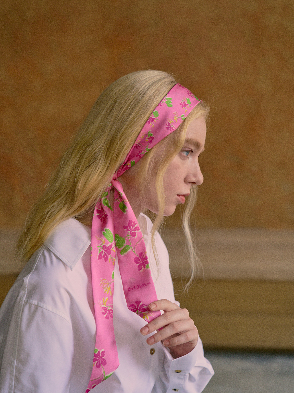 "Beach Blossom" Silk Skinny Scarf - Pink - Pink - LOST PATTERN Silk Skinny Scarf