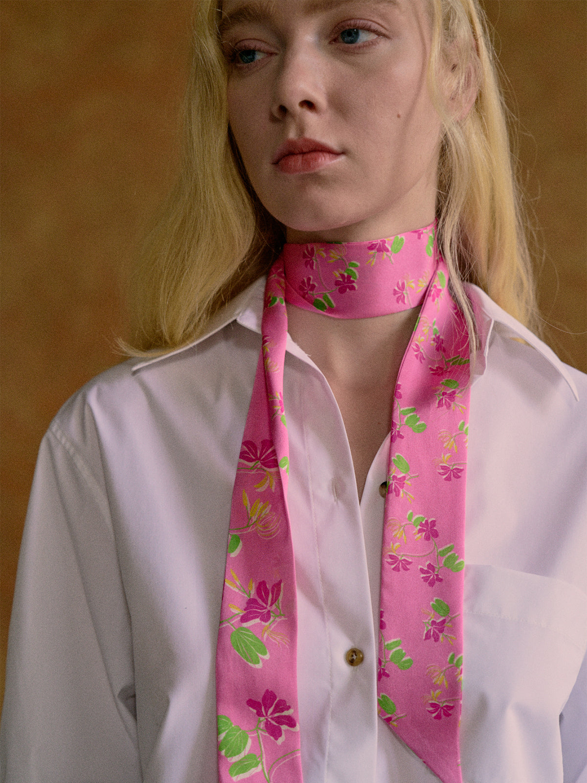 "Beach Blossom" Silk Skinny Scarf - Pink - Pink - LOST PATTERN Silk Skinny Scarf