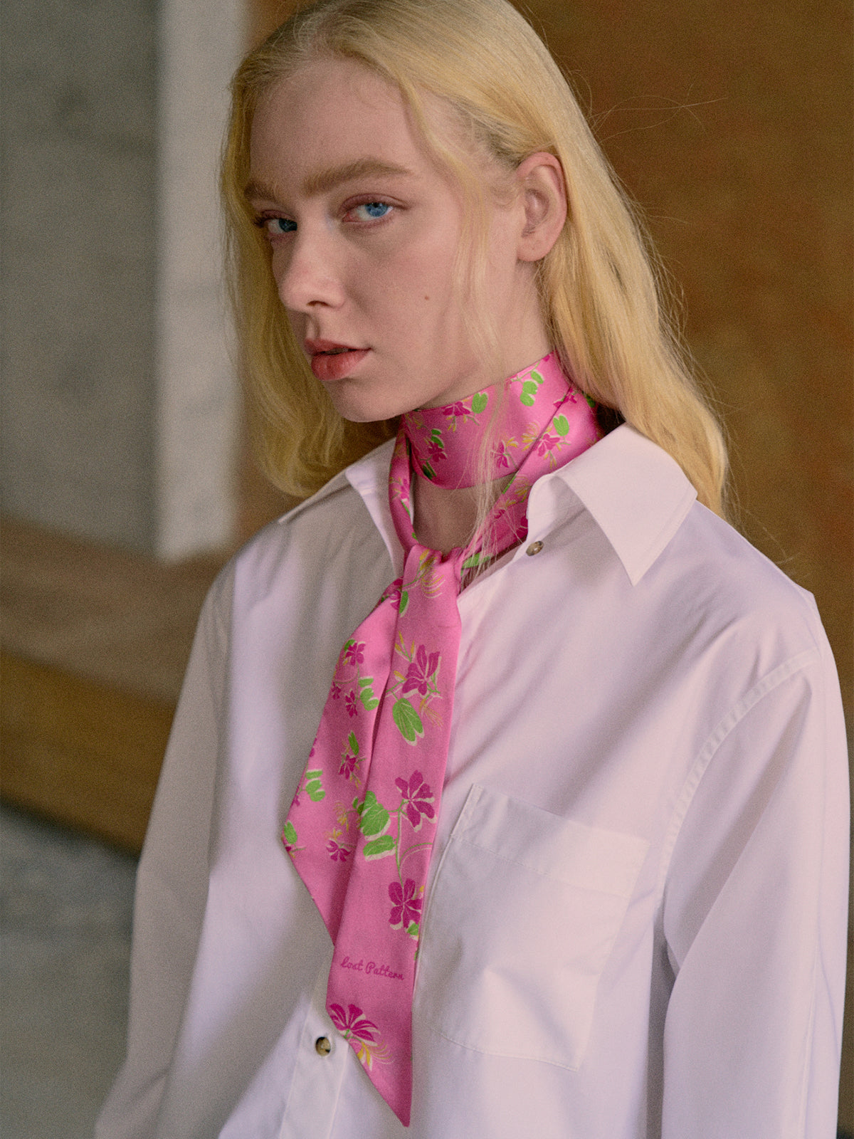 "Beach Blossom" Silk Skinny Scarf - Pink - Pink - LOST PATTERN Silk Skinny Scarf