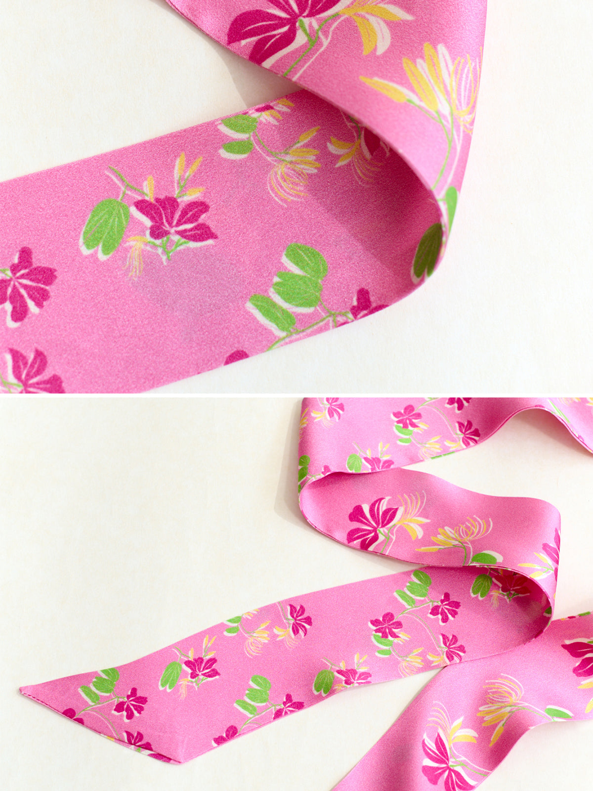 "Beach Blossom" Silk Skinny Scarf - Pink - Pink - LOST PATTERN Silk Skinny Scarf