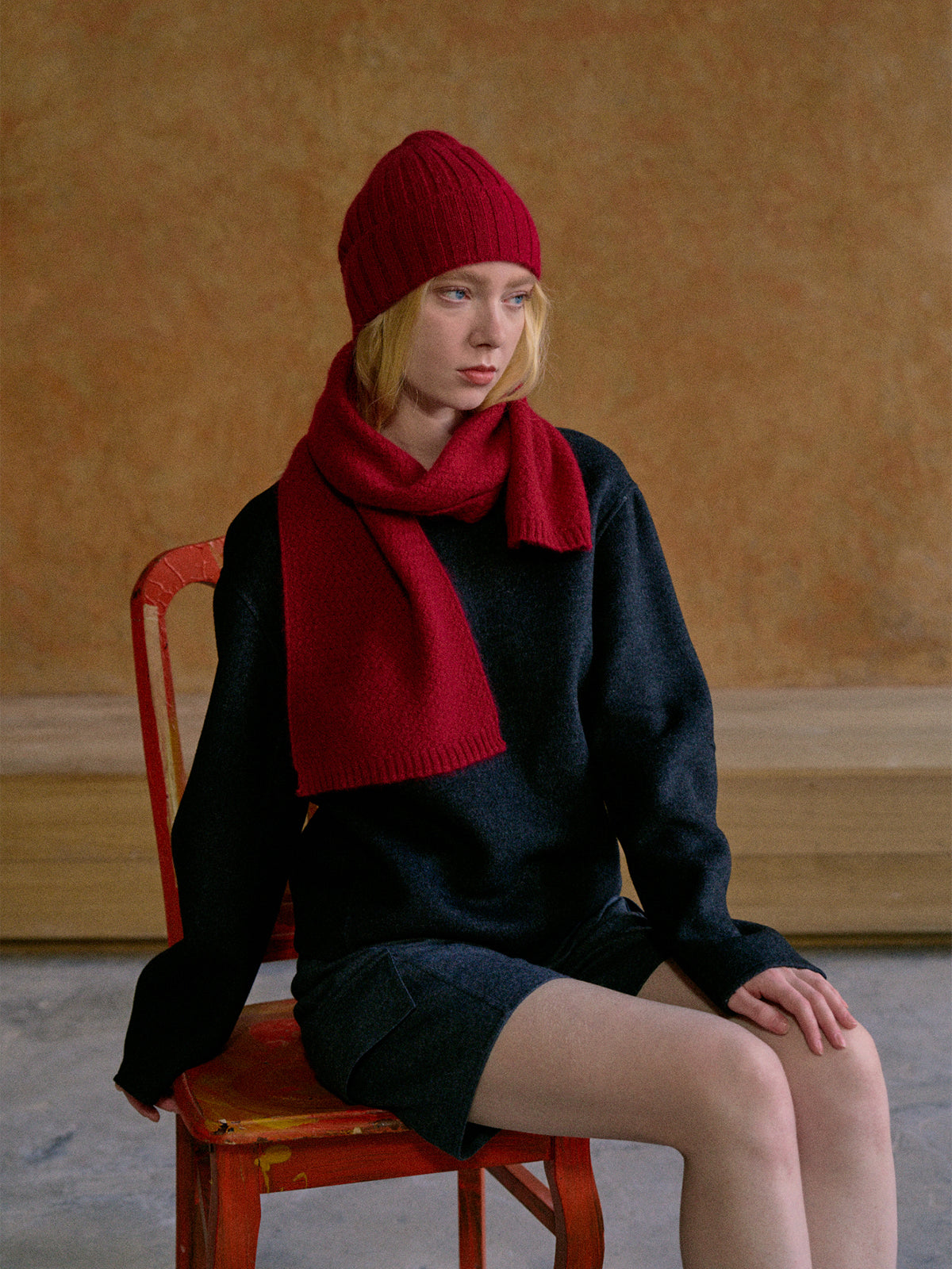 "Warmth Whisper" Cashmere Scarf & Beanie Hat Gift Set - Red - Red - LOST PATTERN Cashmere