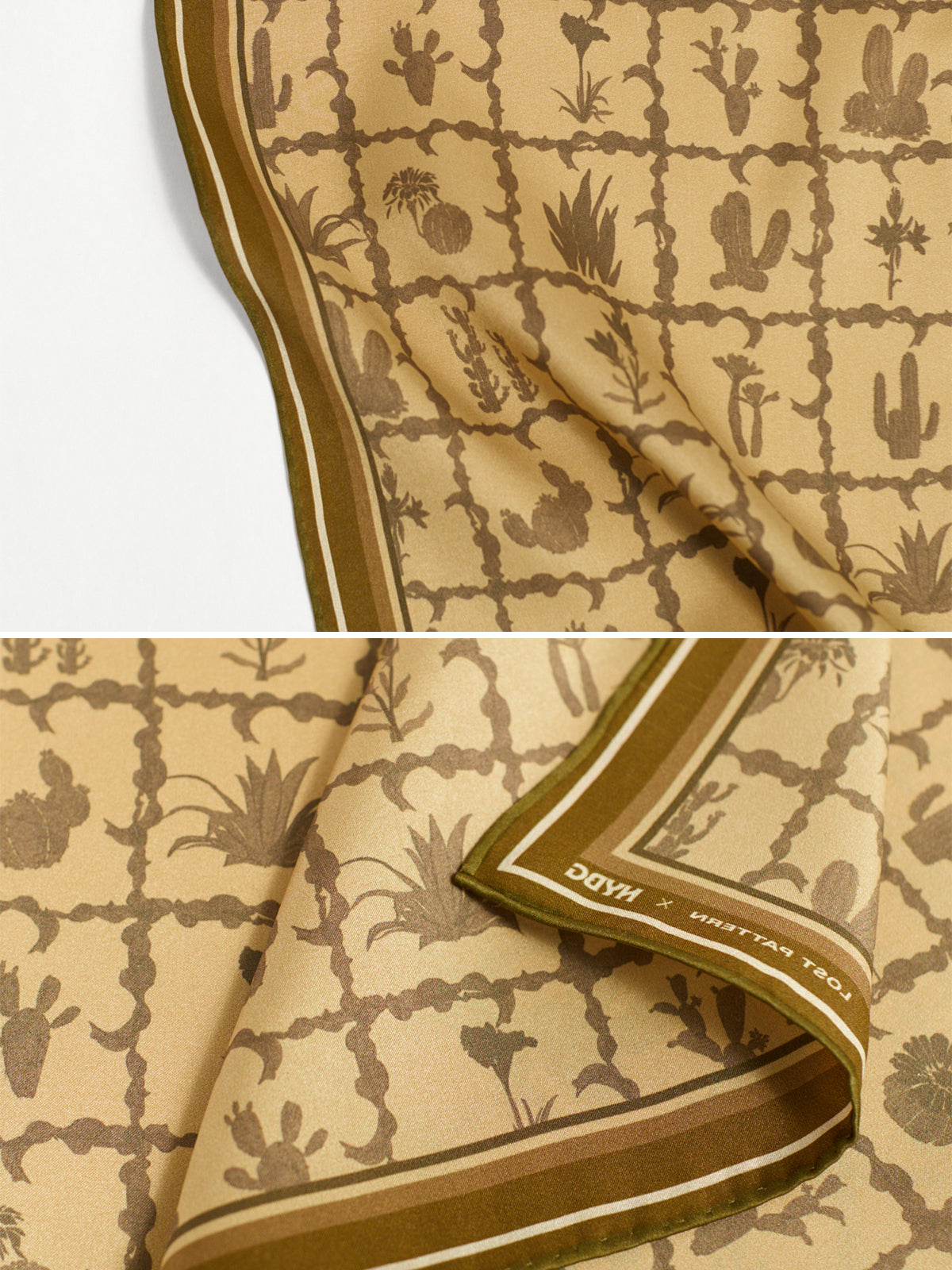 Lost Pattern x NYBG "Oasis Charms" Silk Bandana Scarf  - Coffee