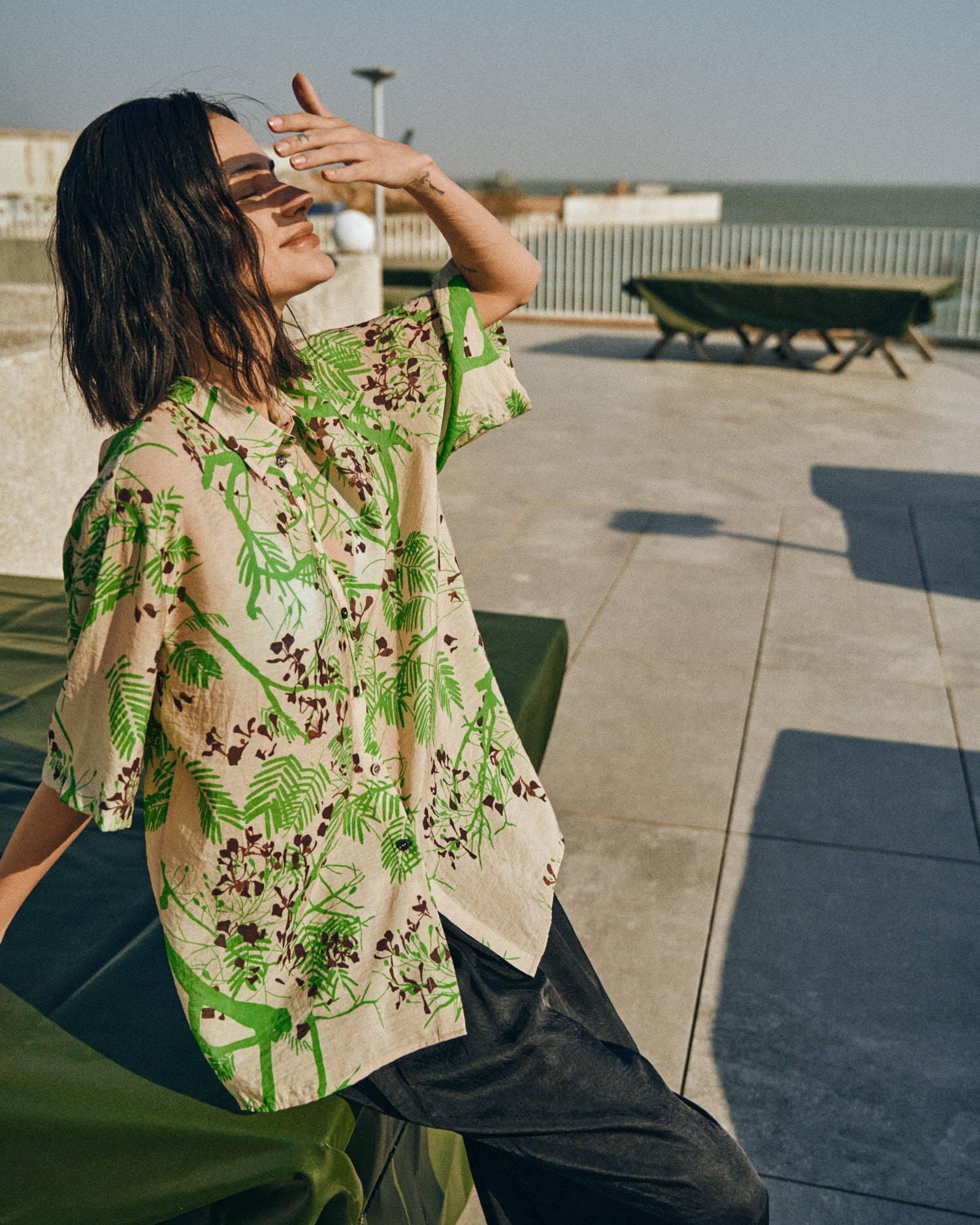 "Coco Dream" Oversized Hawaii Shirt - Khaki & Green - S - LOST PATTERN Shirt