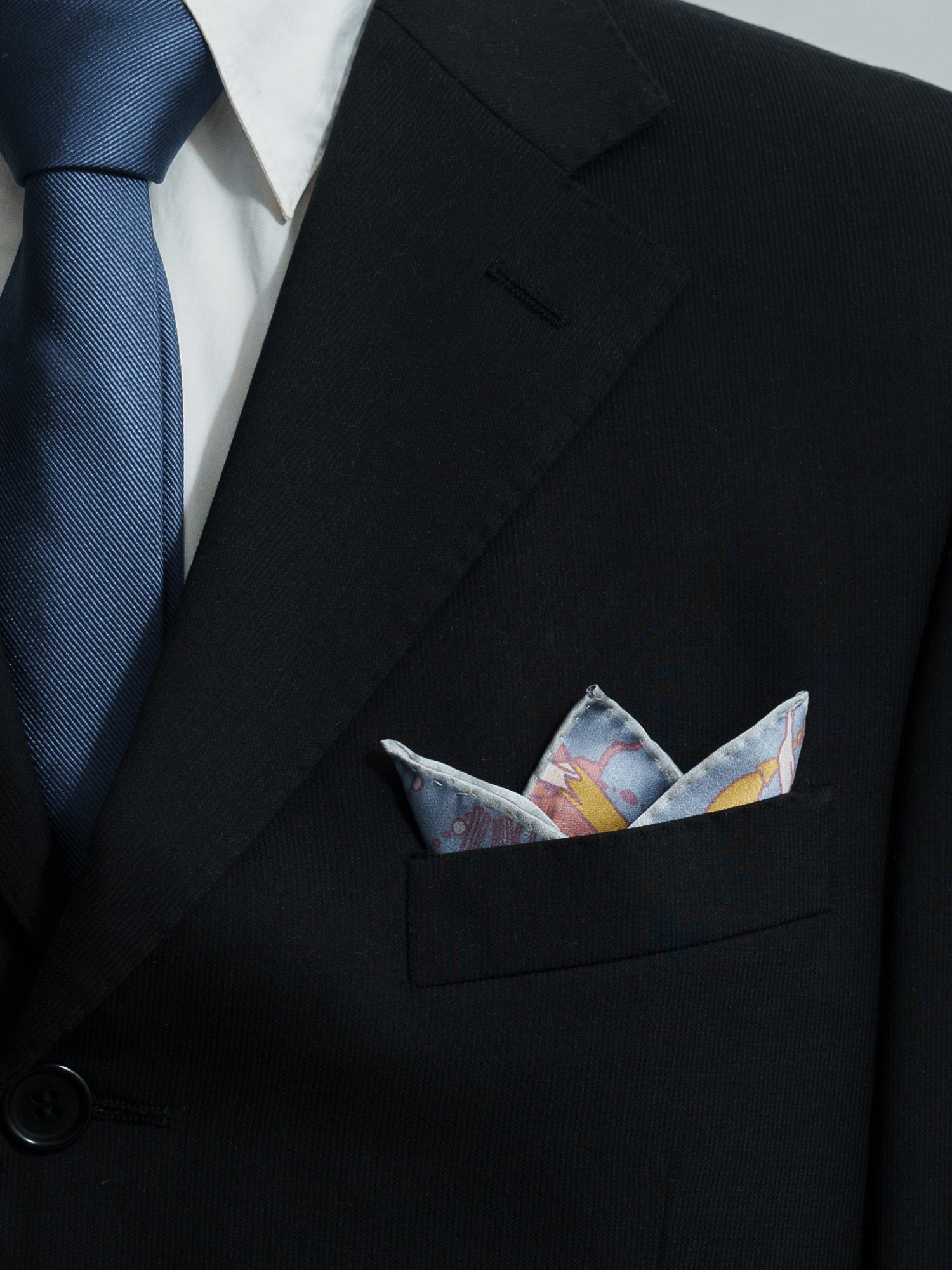 "Datura" Silk Pocket Square - Slate Blue - Slate Blue - LOST PATTERN Silk Pocket Square