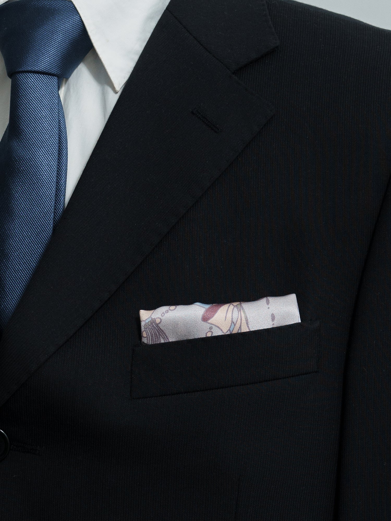 "Datura" Silk Pocket Square - Silver Grey - Silver Grey - LOST PATTERN Silk Pocket Square